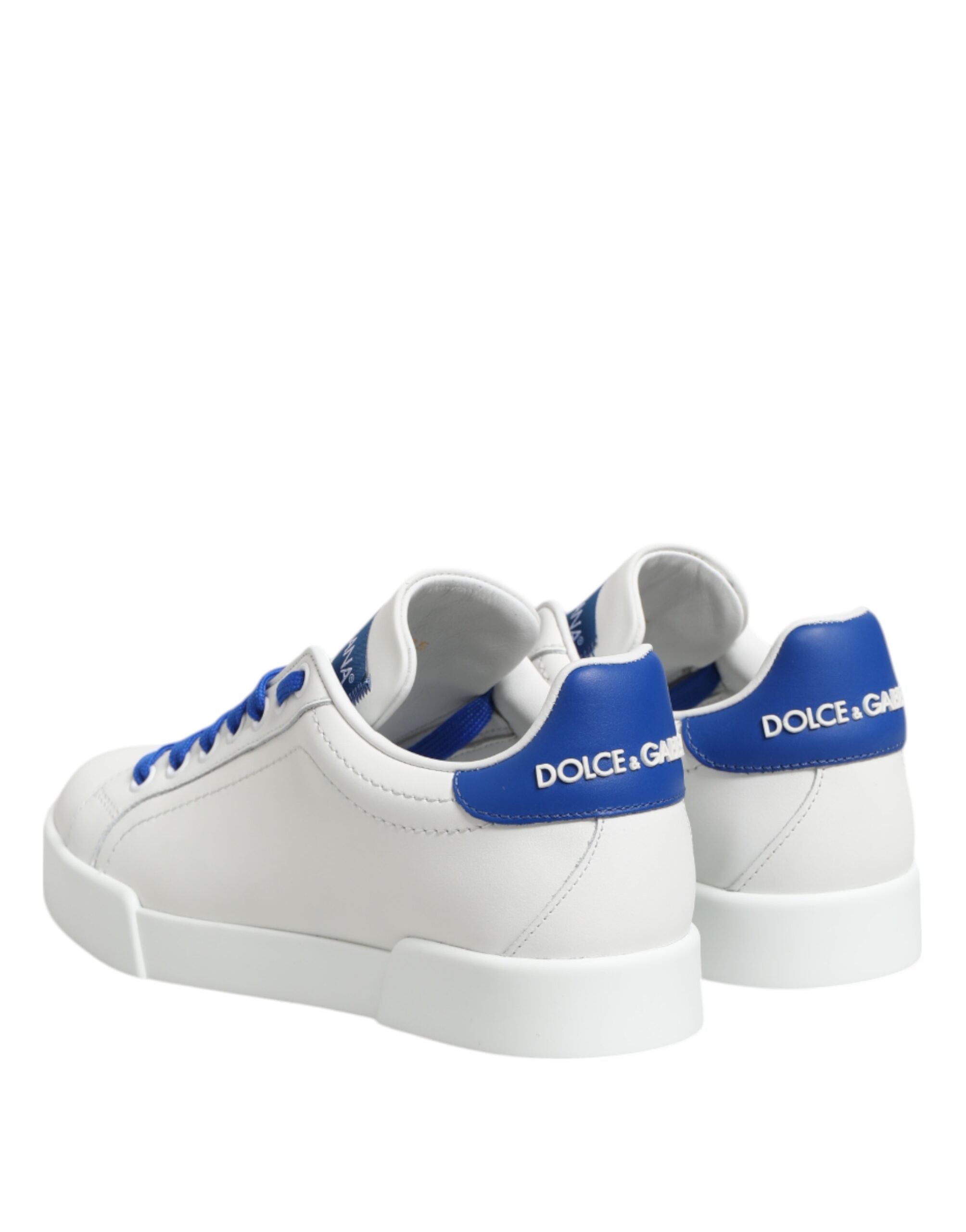 Dolce & Gabbana White Blue Leather Low Top Sneakers Shoes Dolce & Gabbana