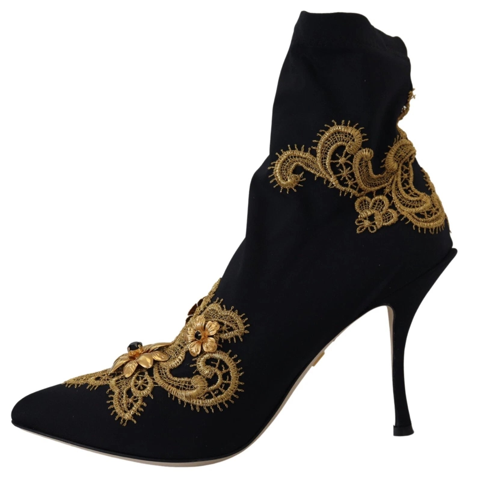 Dolce & Gabbana Black Gold Embroidery Crystal Boots Shoes Dolce & Gabbana