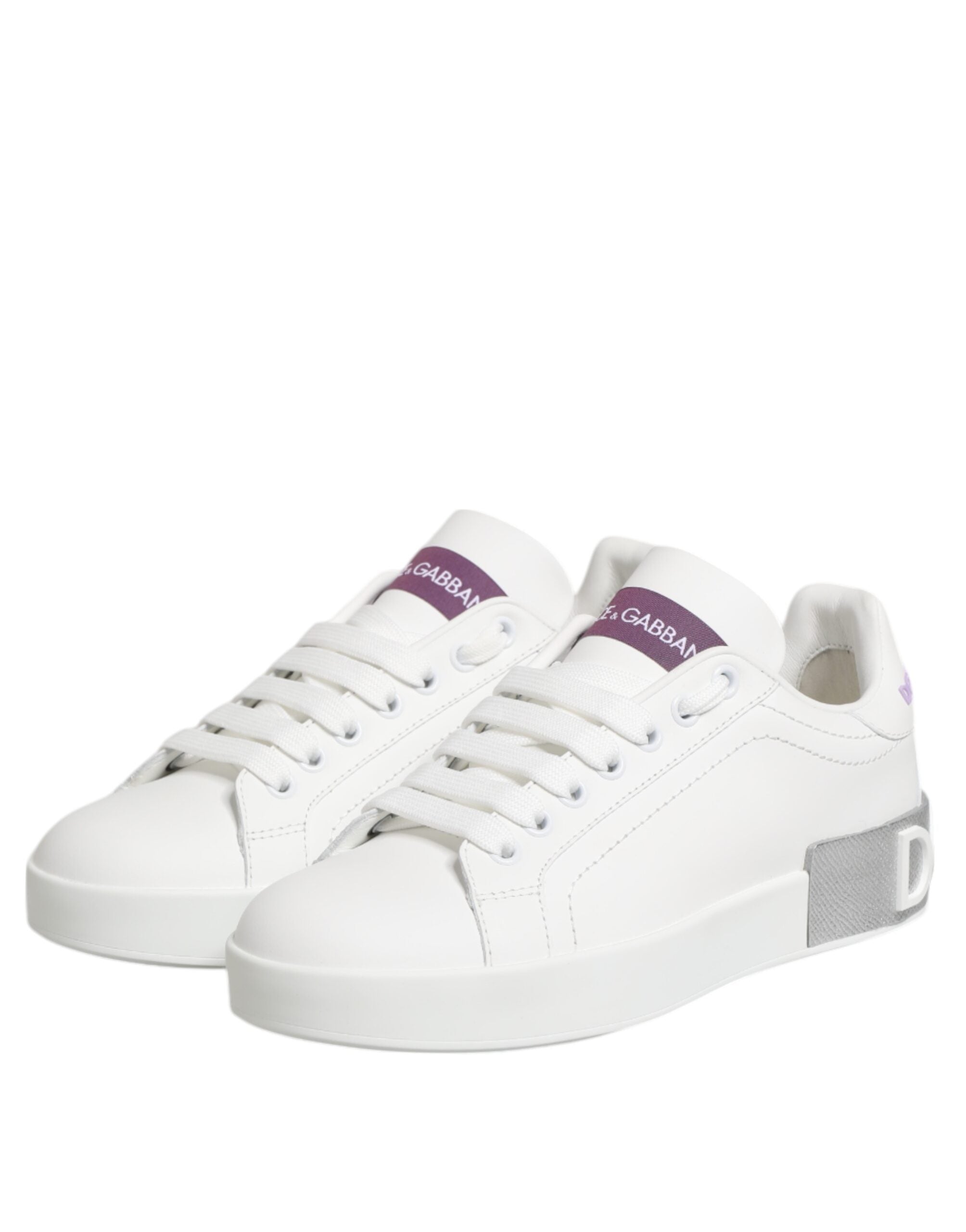Dolce & Gabbana White Purple Leather Low Top Sneakers Shoes Dolce & Gabbana