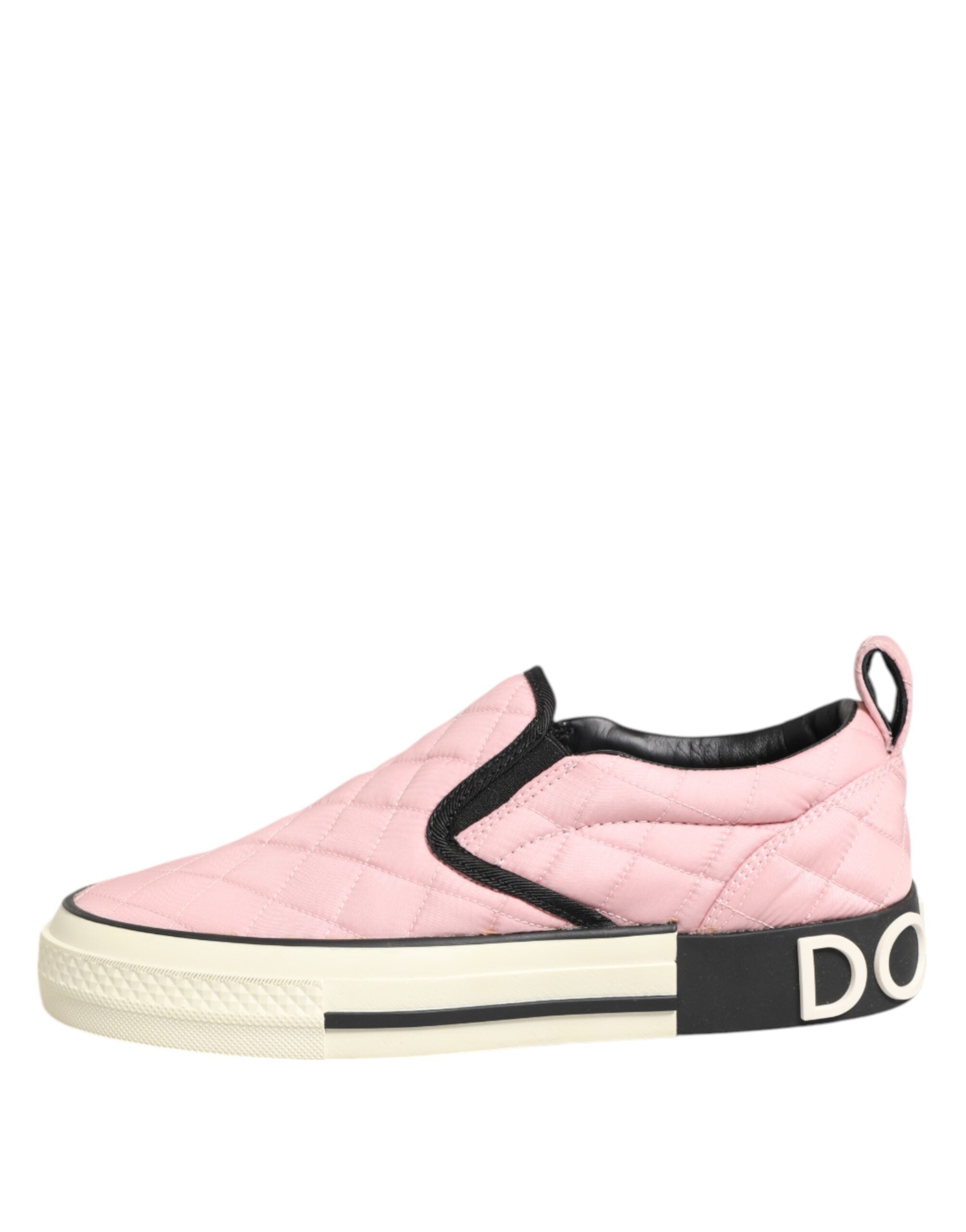 Dolce & Gabbana Pink Quilted Nylon Slip-On Sneaker Shoes Dolce & Gabbana