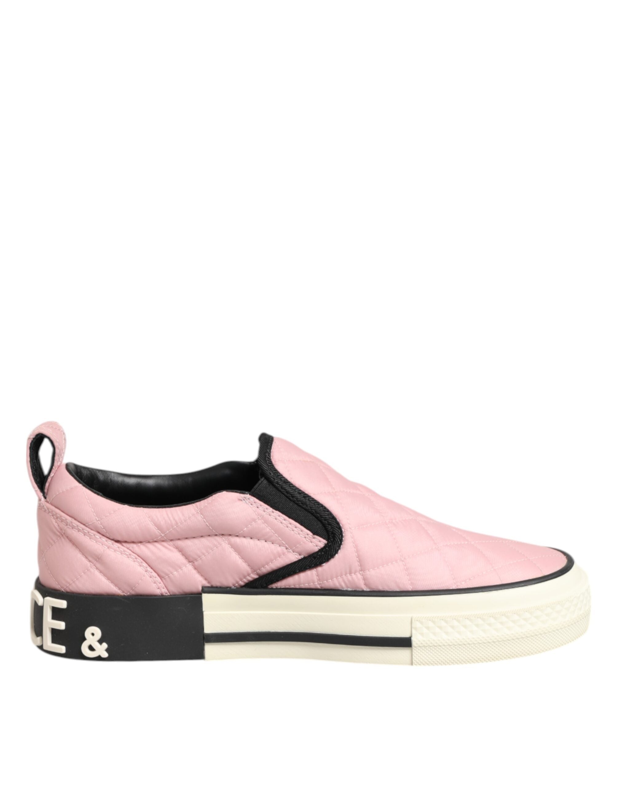 Dolce & Gabbana Pink Quilted Nylon Slip-On Sneaker Shoes Dolce & Gabbana