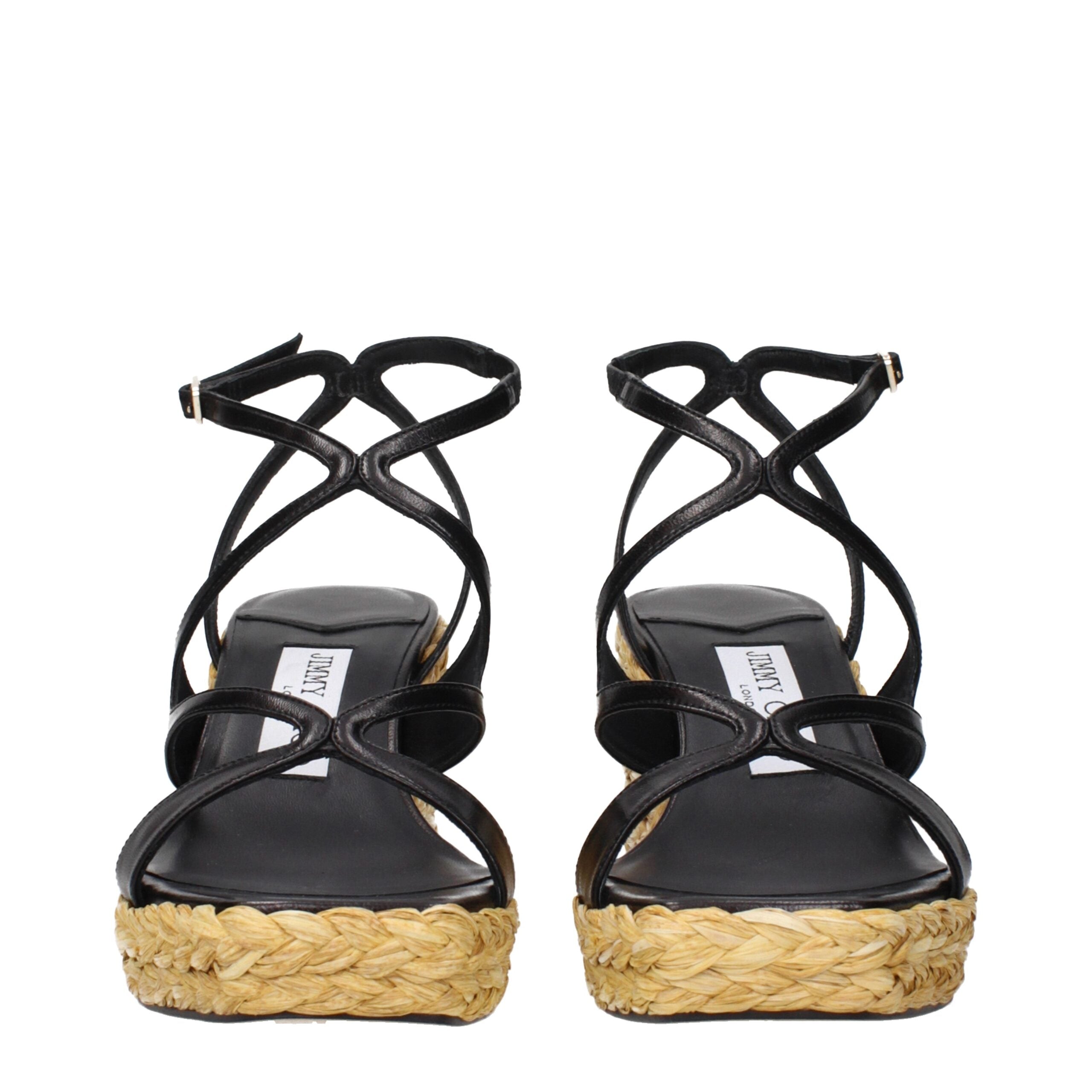 Jimmy Choo Black Leather Wedge Sandals Jimmy Choo