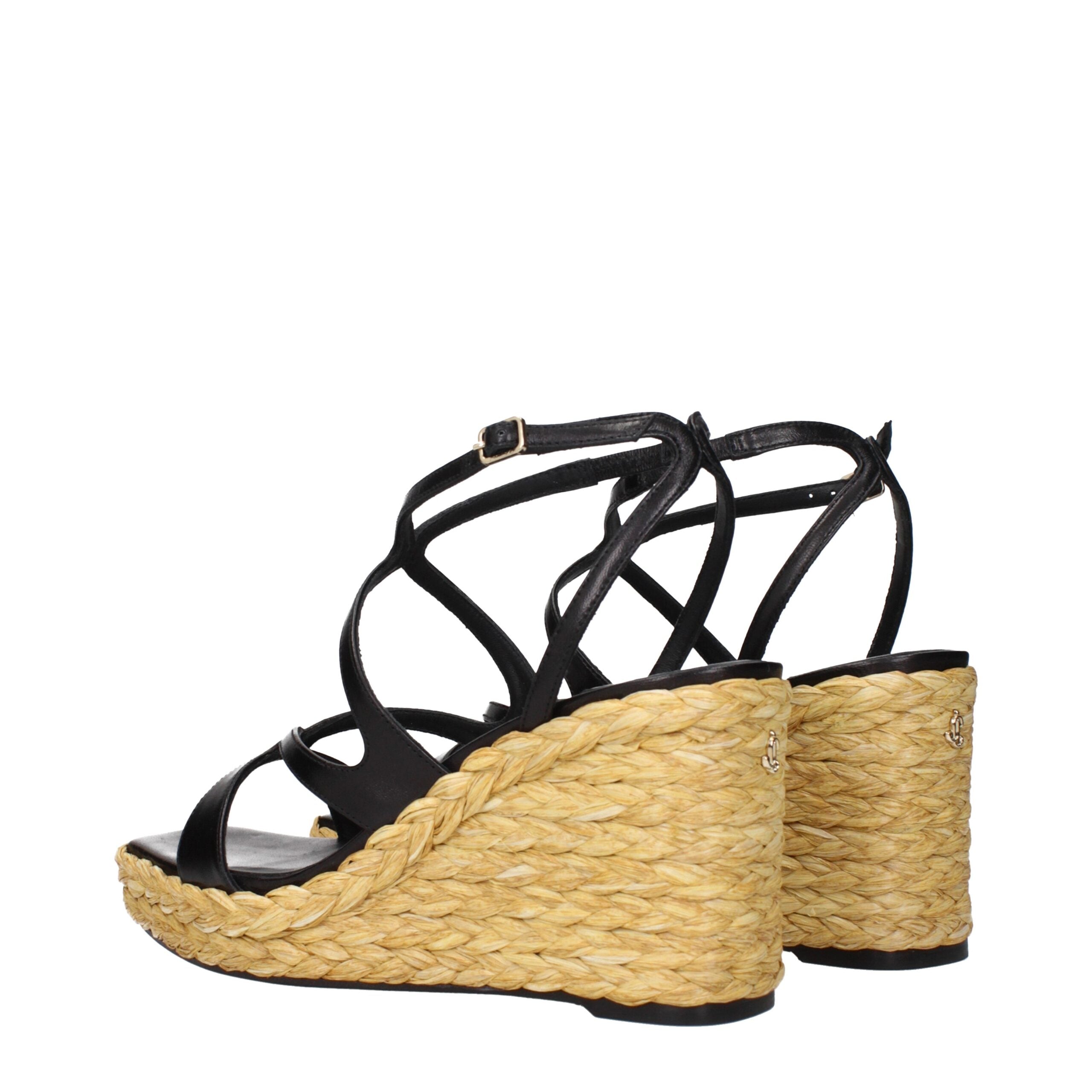 Jimmy Choo Black Leather Wedge Sandals Jimmy Choo