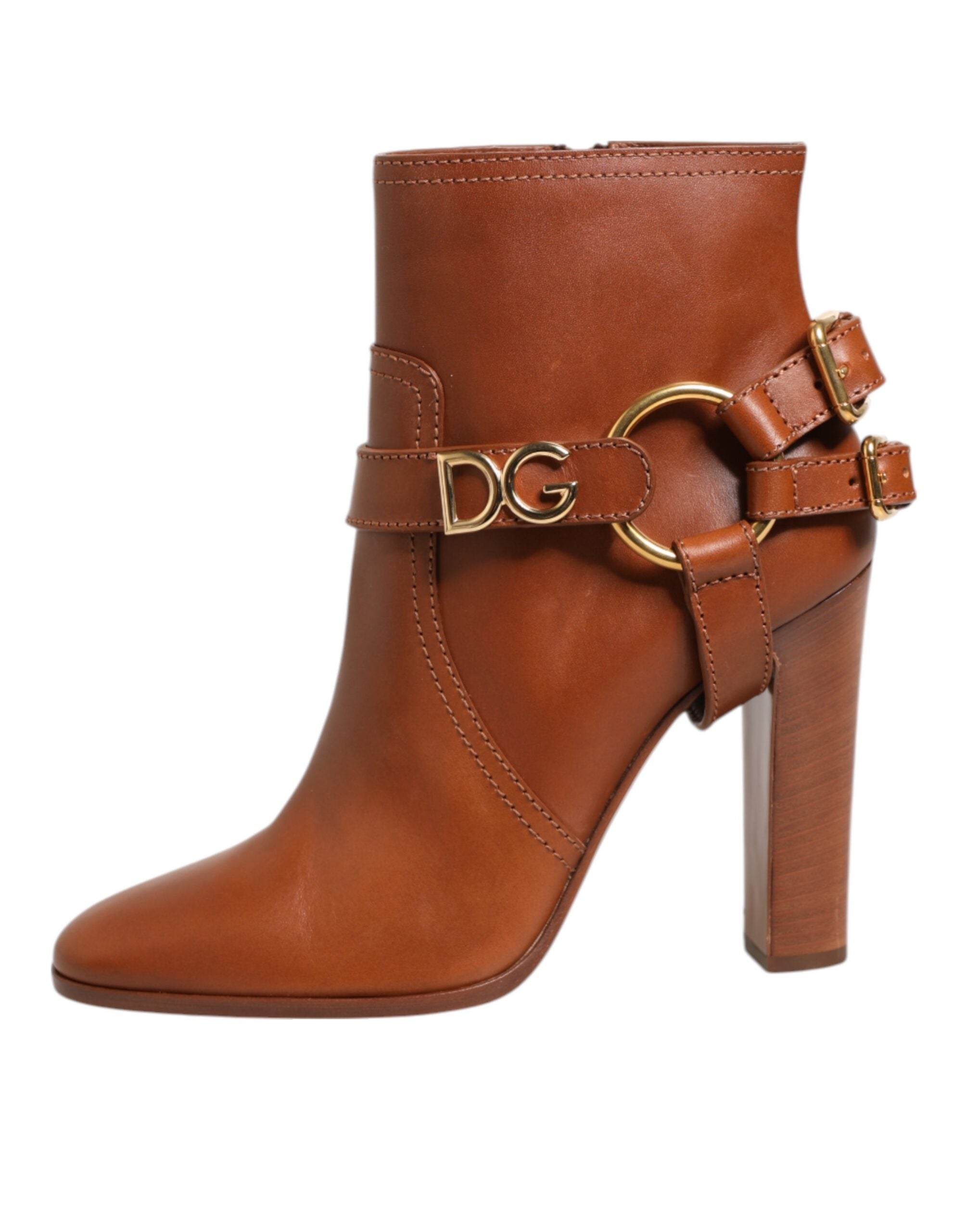 Dolce & Gabbana Brown Leather DG Logo Buckle Ankle Boots Shoes Dolce & Gabbana