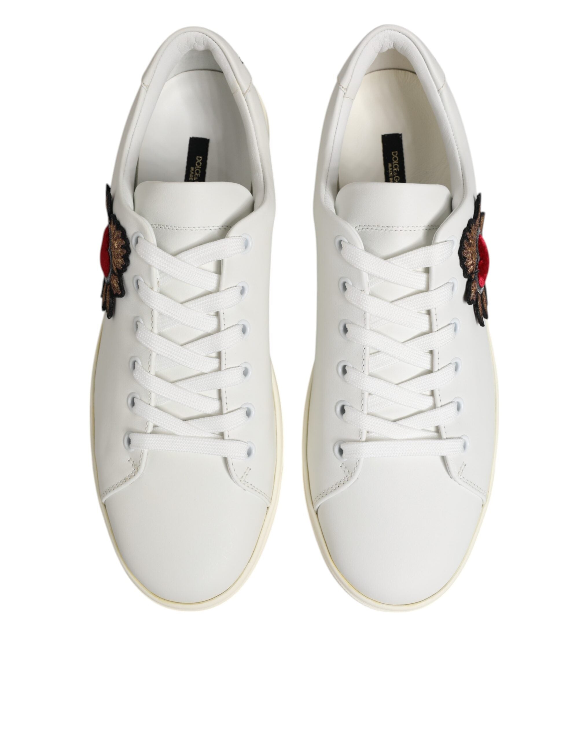 Dolce & Gabbana White Leather Sacre Heart Patch Sneakers  Shoes Dolce & Gabbana