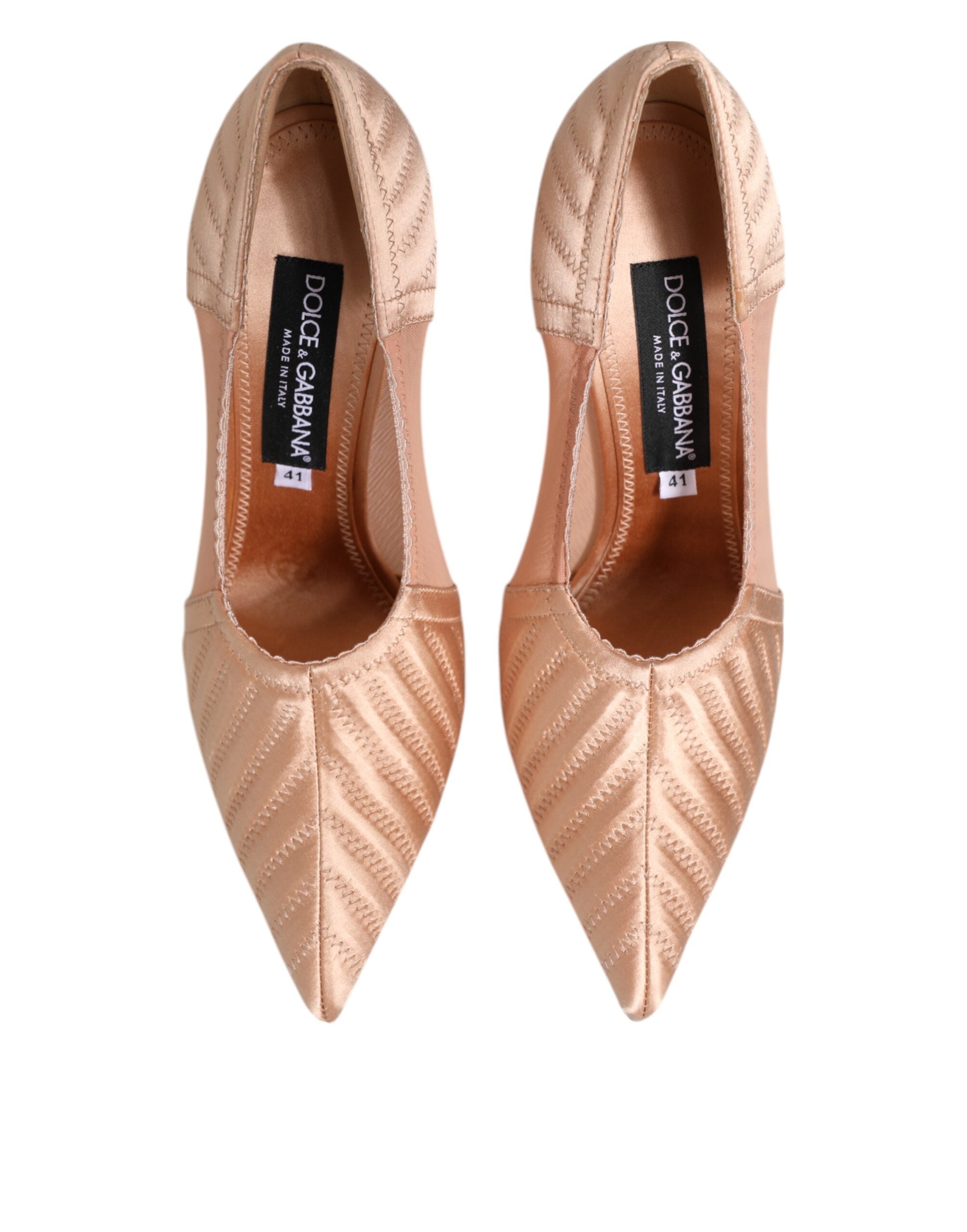 Dolce & Gabbana Cipria Nude Satin Mesh Stiletto Pumps Shoes Dolce & Gabbana
