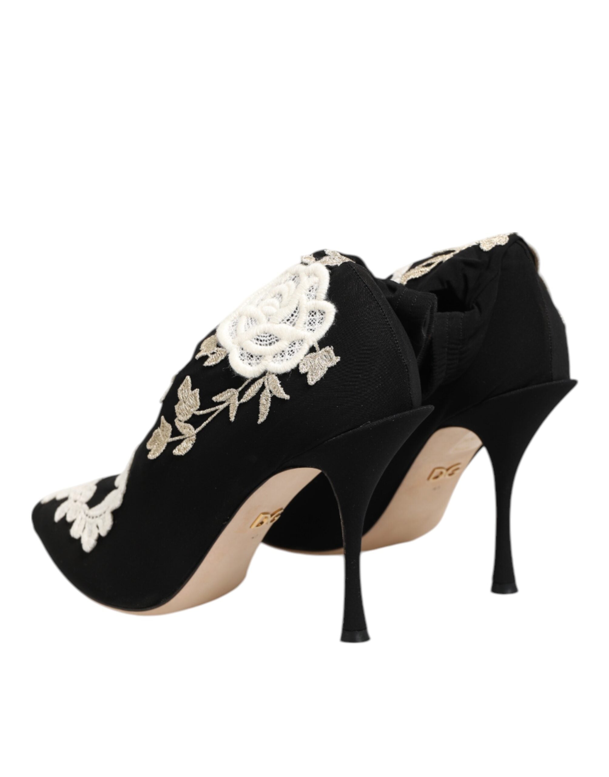 Dolce & Gabbana Black White Embroidered Jersey Stiletto Boots Shoes Dolce & Gabbana