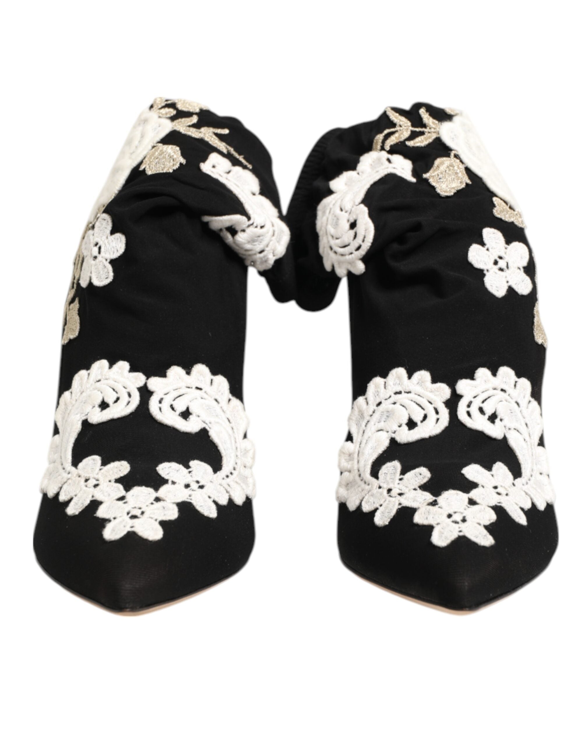 Dolce & Gabbana Black White Embroidered Jersey Stiletto Boots Shoes Dolce & Gabbana