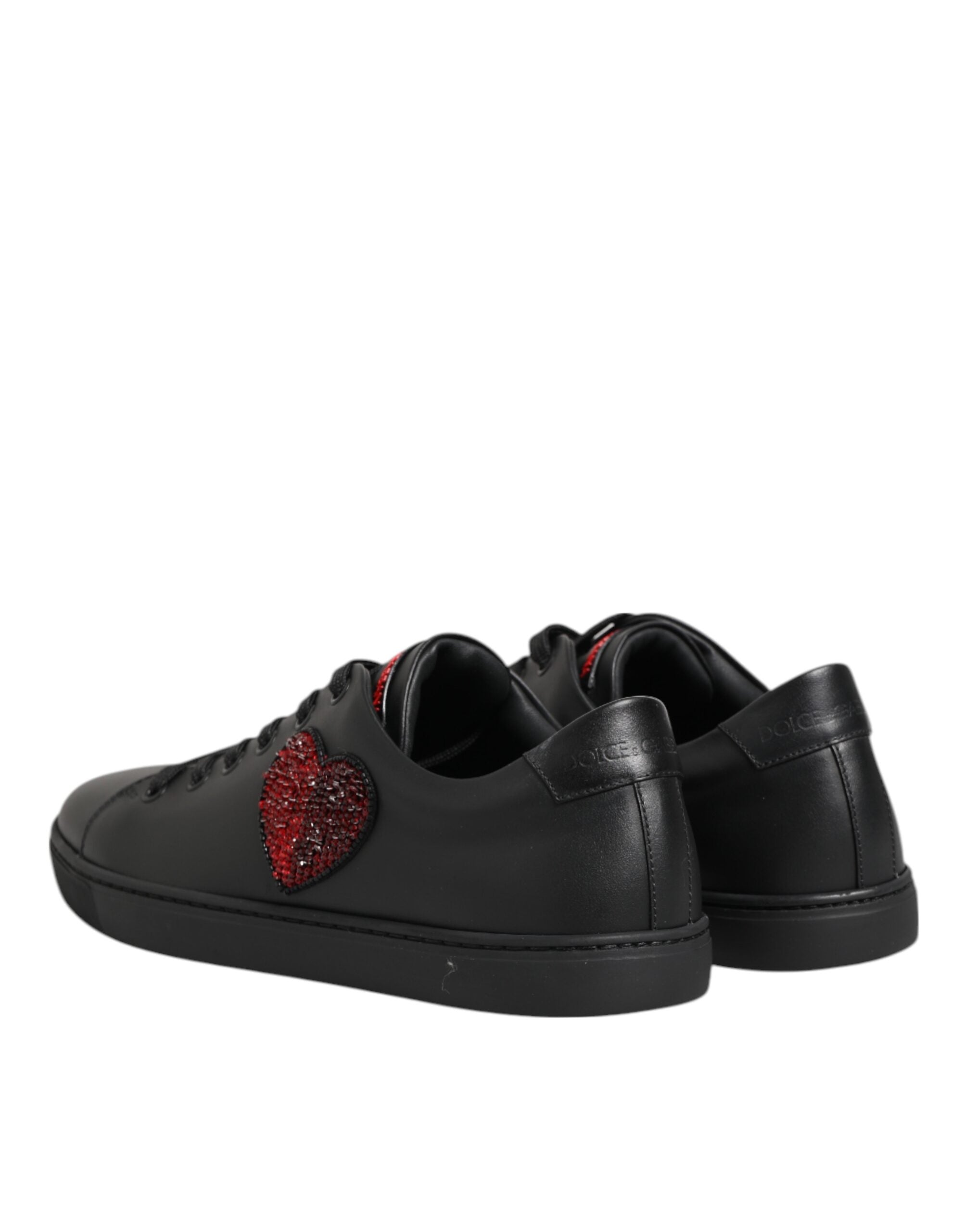 Dolce & Gabbana Black Leather Crystal Heart Low Top Sneakers  Shoes Dolce & Gabbana