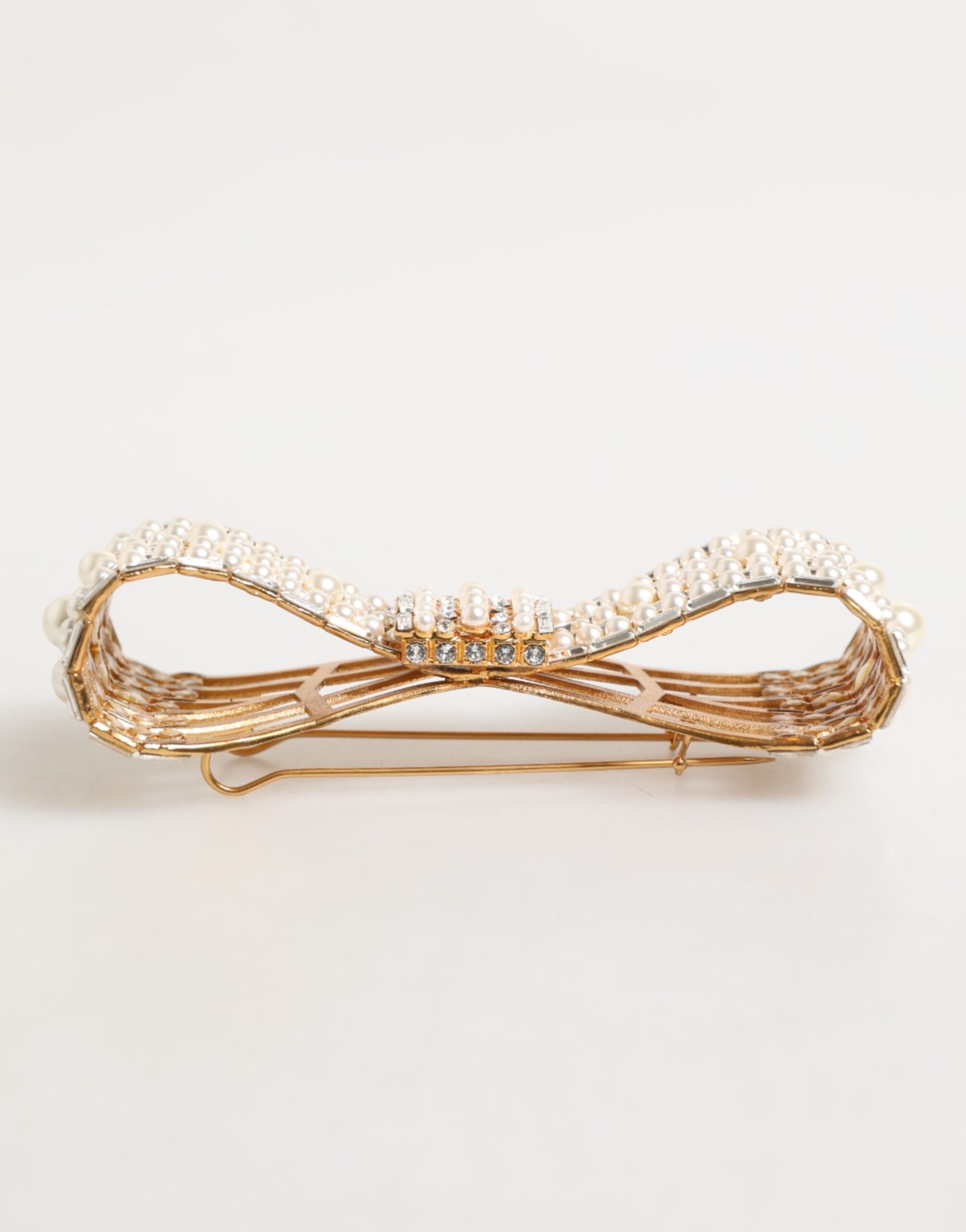 Dolce & Gabbana Gold Brass Glas Crystal Faux Pearl Embellished Brooch Dolce & Gabbana