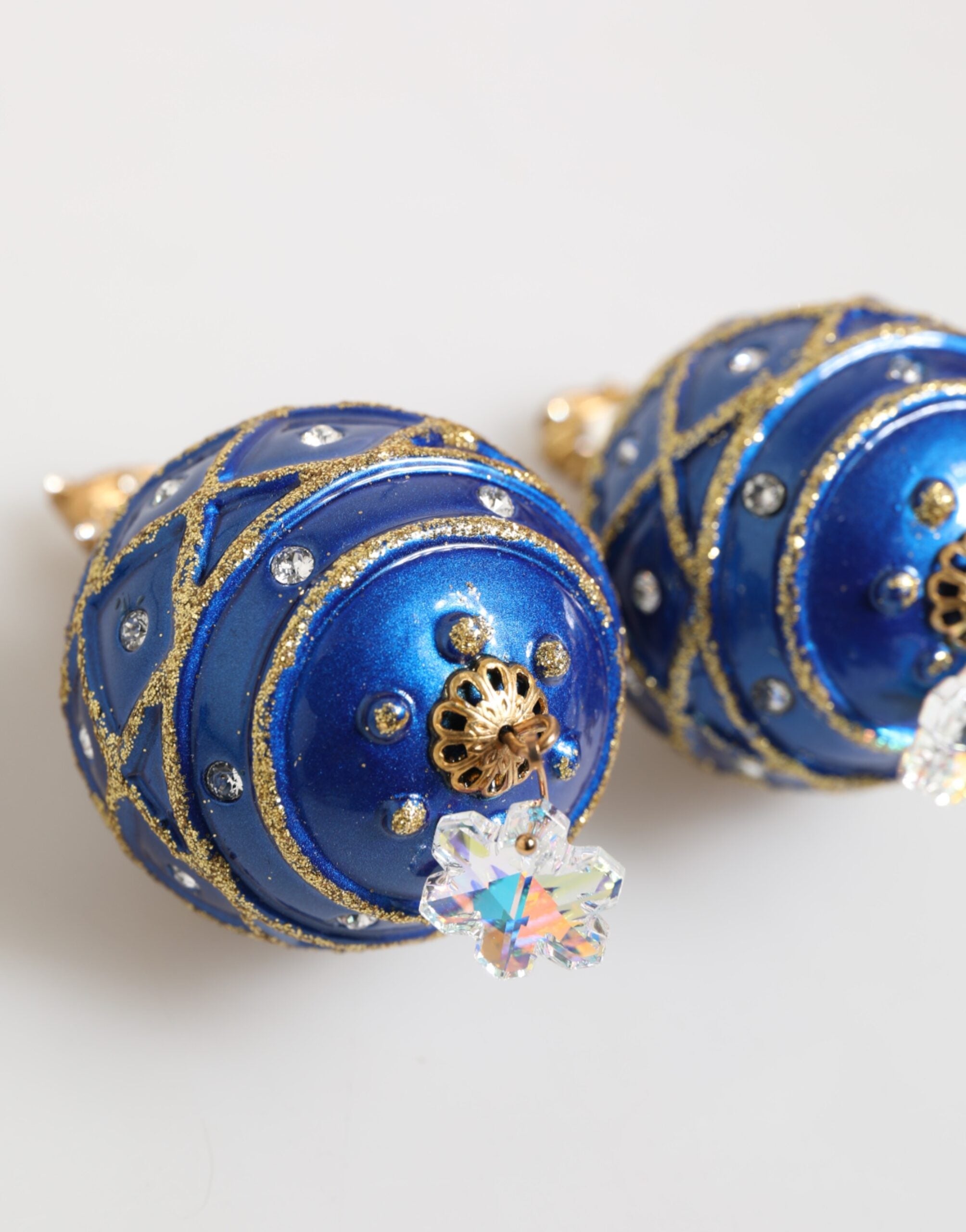 Dolce & Gabbana Gold Brass Blue Christmas Ball Crystal Drop Clip On Earrings Dolce & Gabbana