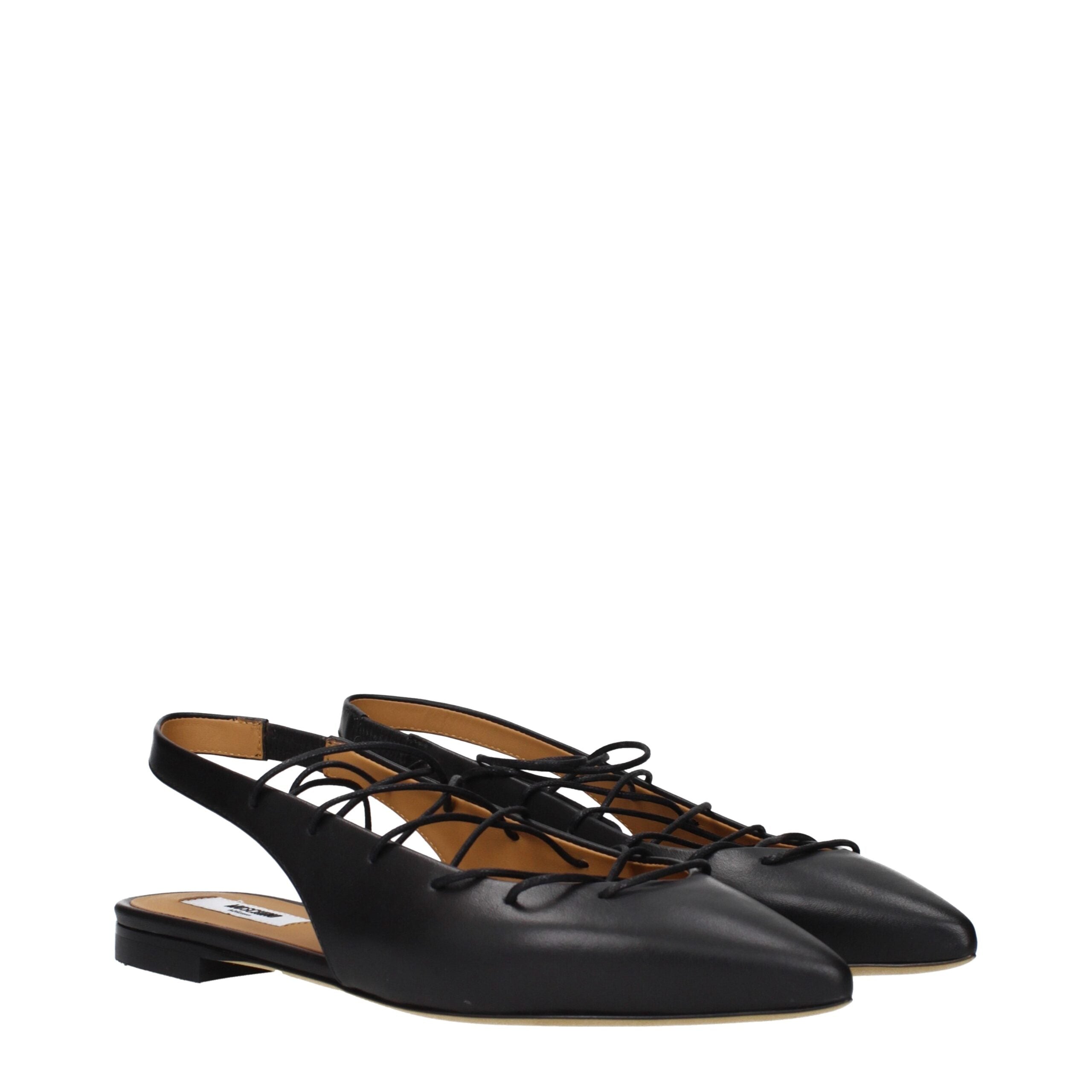 Moschino Black Leather Flats Moschino