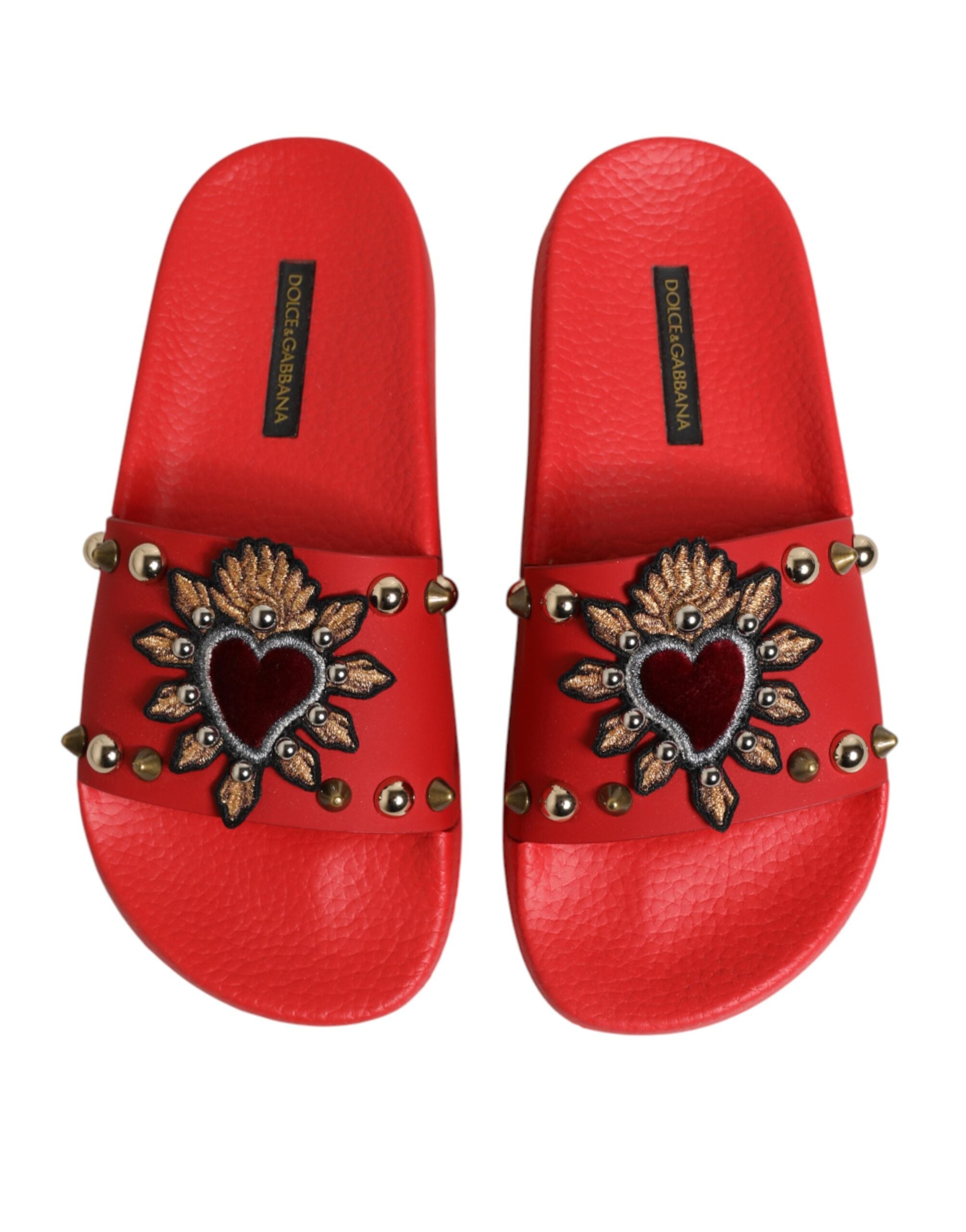 Dolce & Gabbana Red Sacred Heart Stud Slides Beachwear Shoes Dolce & Gabbana