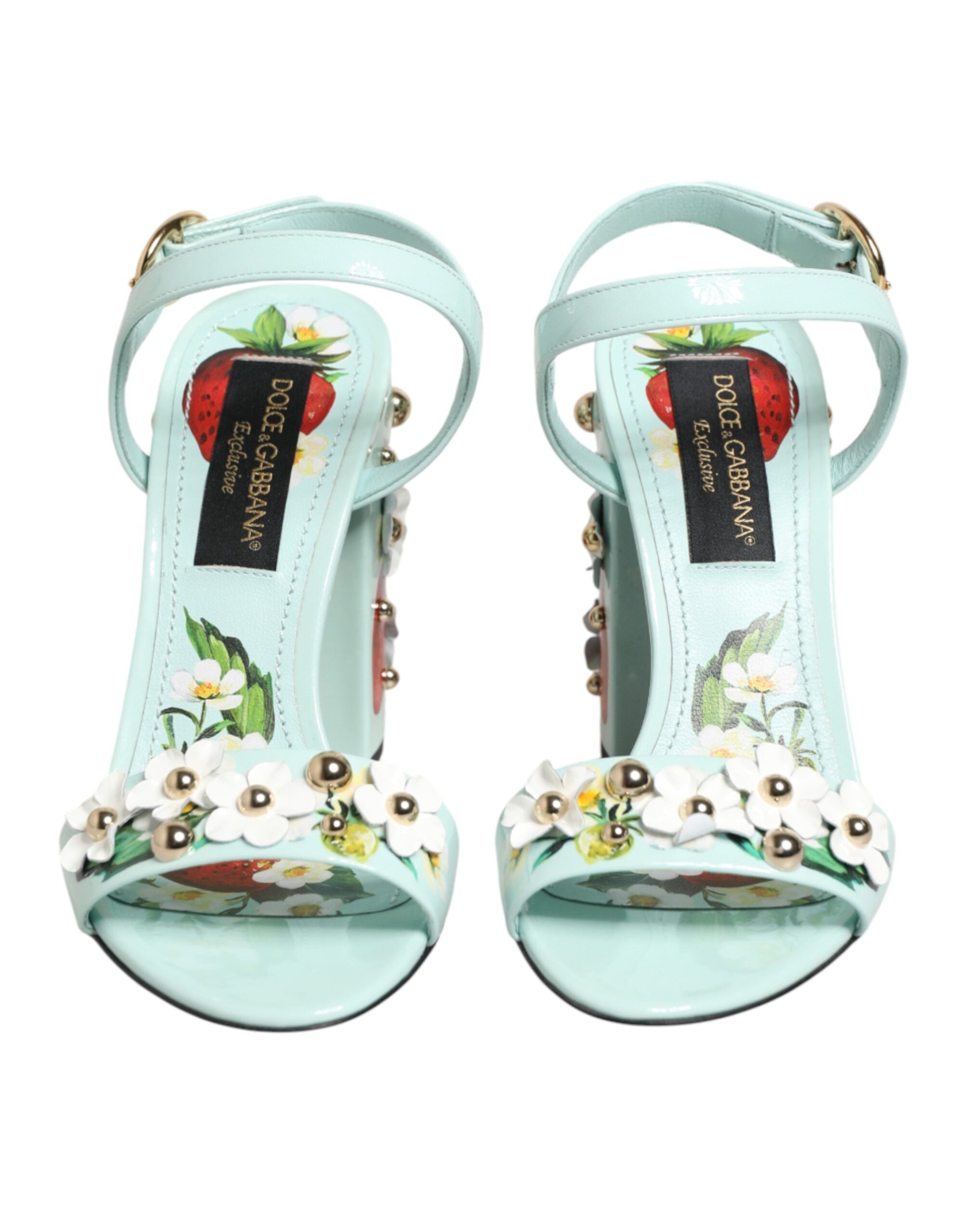 Dolce & Gabbana Mint Green Floral Studs Heels Sandals Shoes Dolce & Gabbana