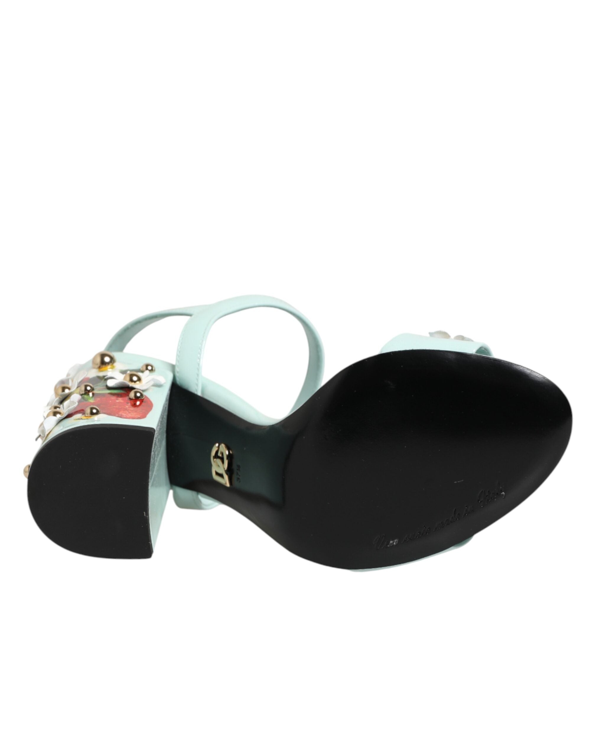 Dolce & Gabbana Mint Green Floral Studs Heels Sandals Shoes Dolce & Gabbana