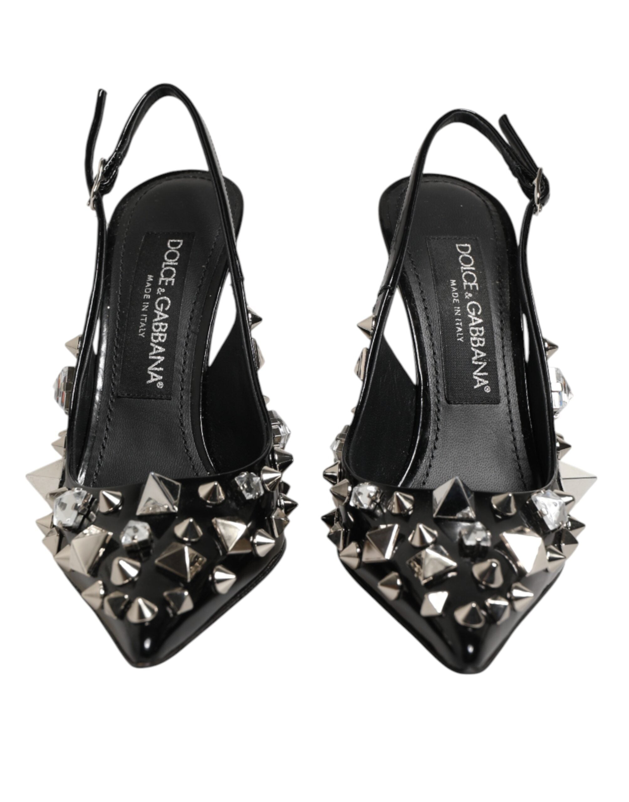 Dolce & Gabbana Black Studded Leather Heels Slingbacks Shoes Dolce & Gabbana