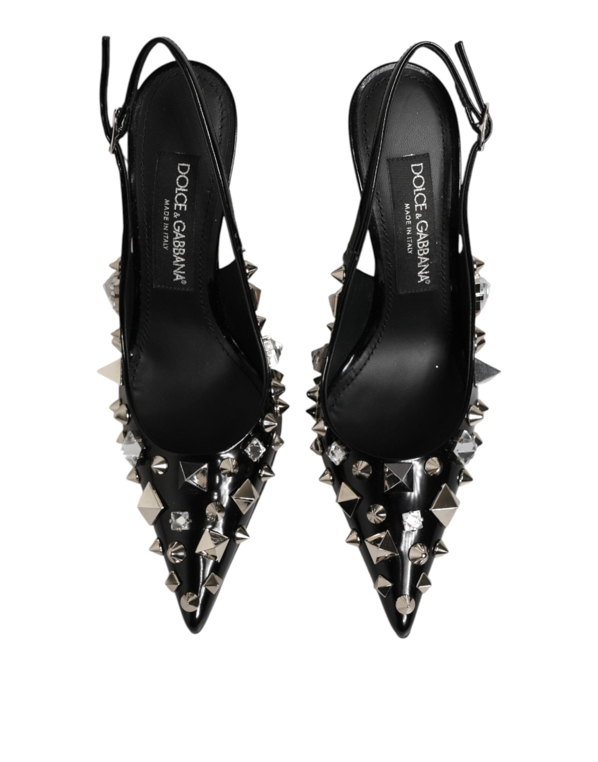 Dolce & Gabbana Black Studded Leather Heels Slingbacks Shoes Dolce & Gabbana