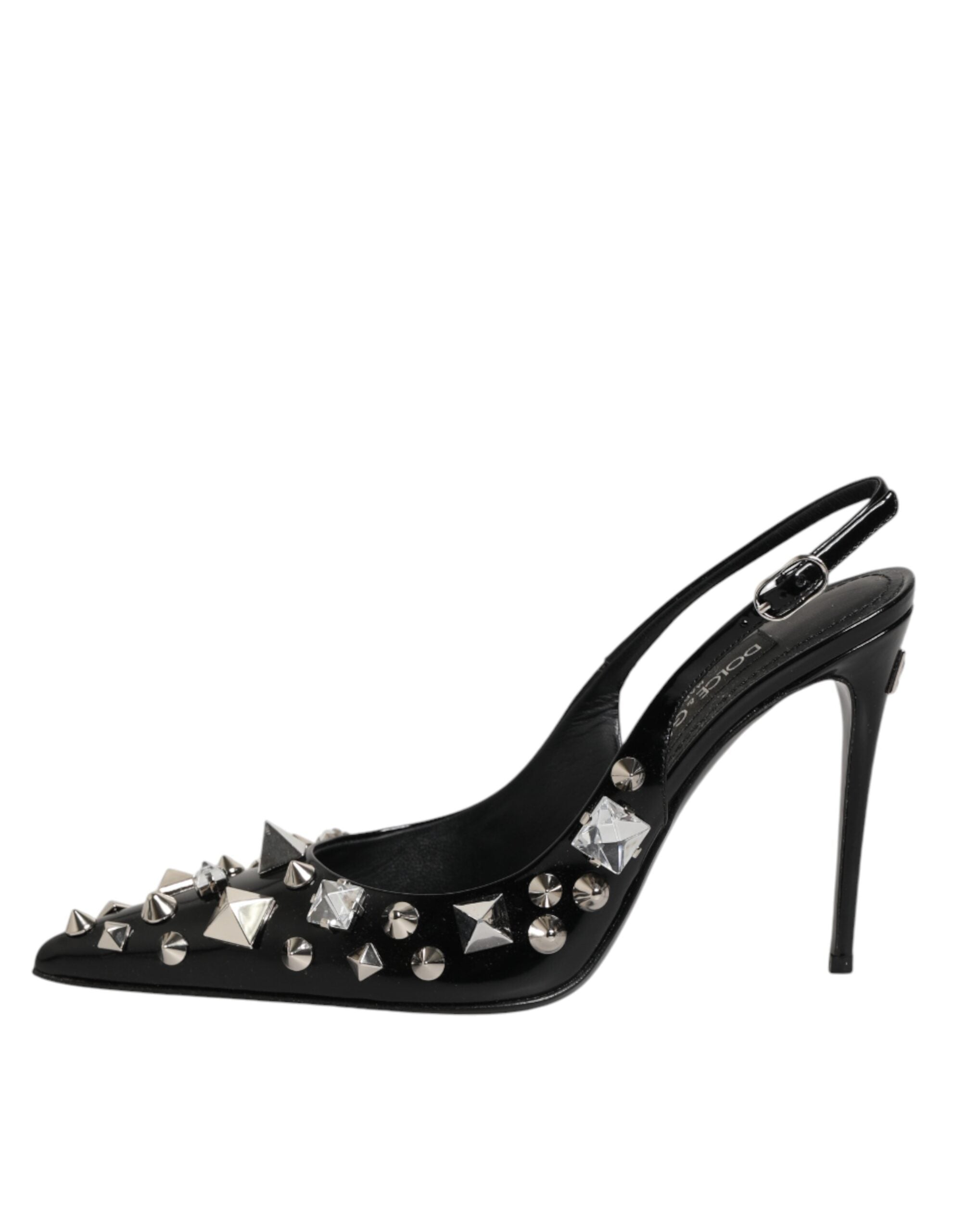 Dolce & Gabbana Black Studded Leather Heels Slingbacks Shoes Dolce & Gabbana