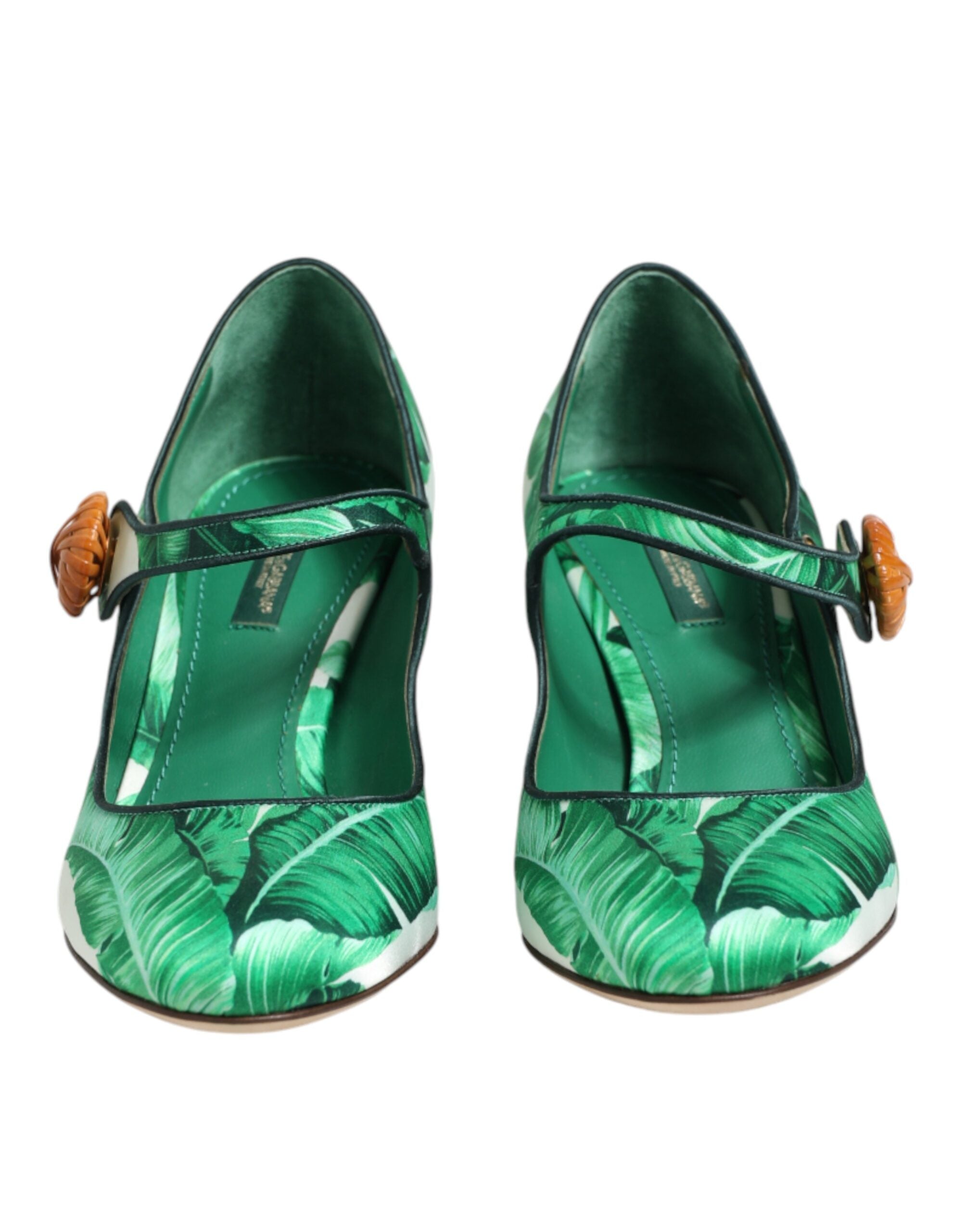 Dolce & Gabbana Green Silk MARY JANES Leaf Sandals Shoes Dolce & Gabbana