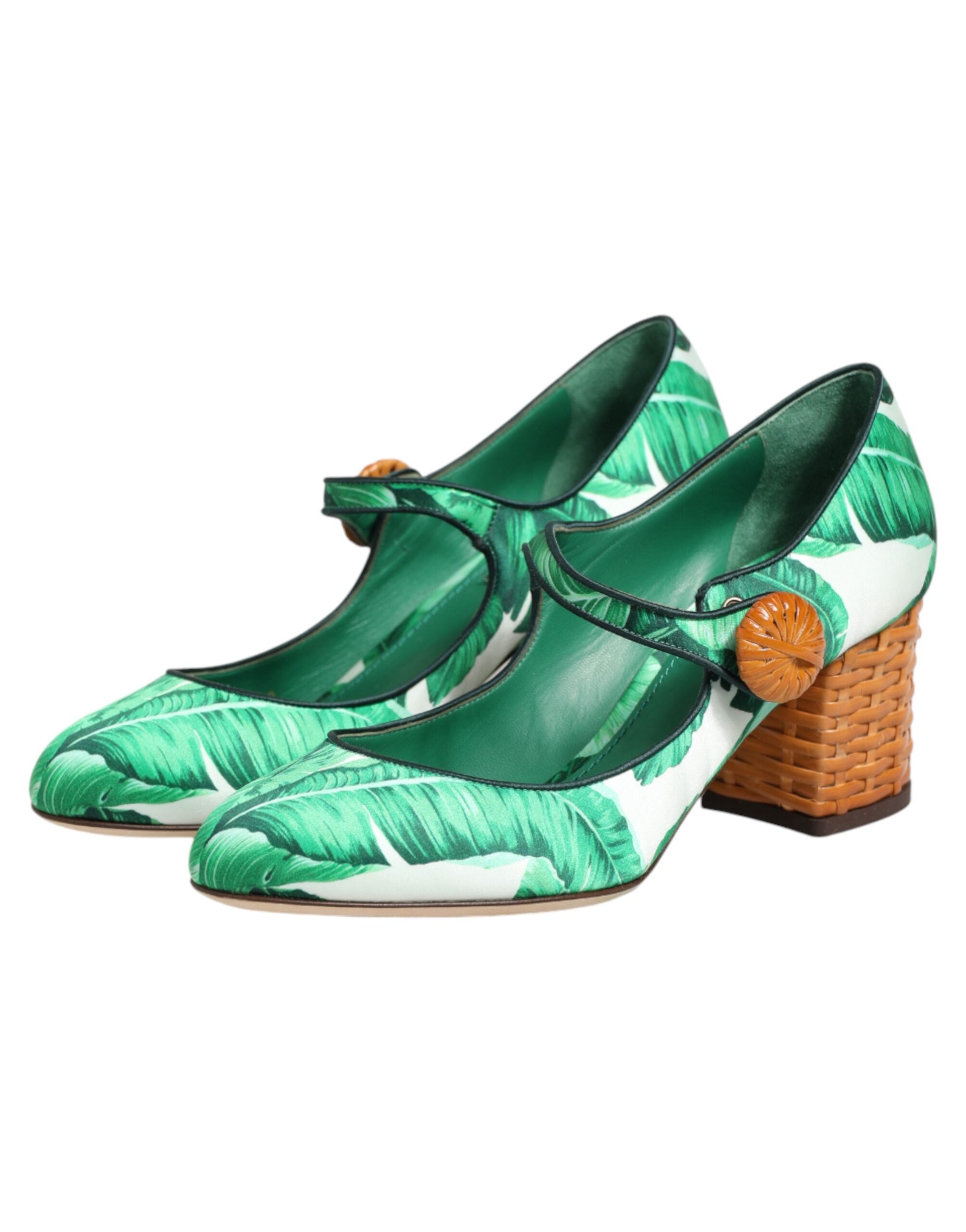 Dolce & Gabbana Green Silk MARY JANES Leaf Sandals Shoes Dolce & Gabbana