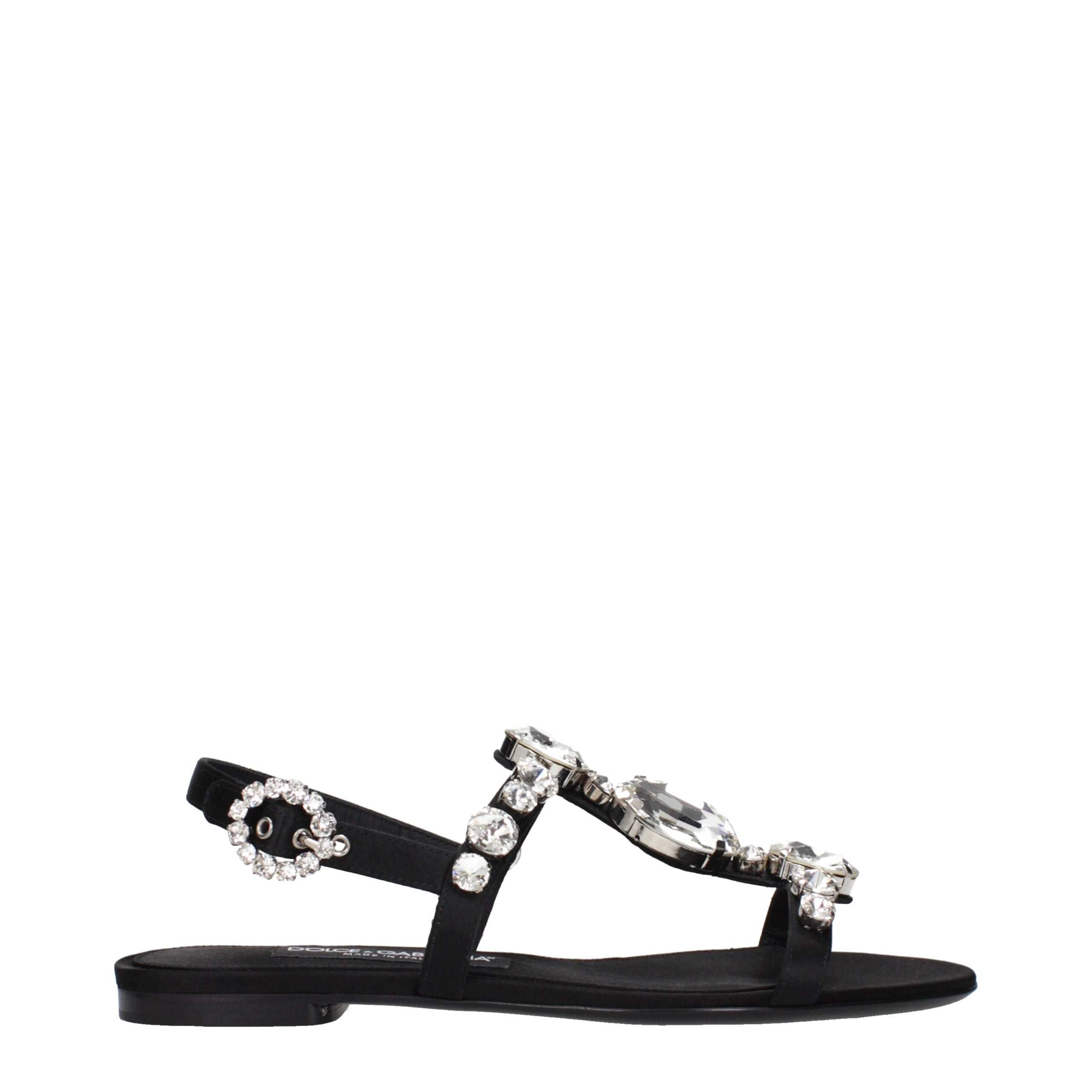 Dolce & Gabbana Black Satin Flat Sandals Dolce & Gabbana
