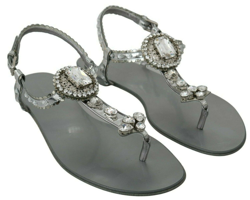Dolce & Gabbana Silver Crystal Sandals Flip Flops Shoes Dolce & Gabbana