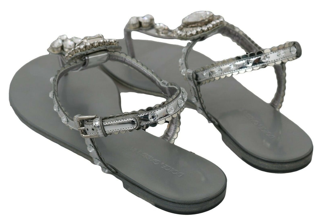 Dolce & Gabbana Silver Crystal Sandals Flip Flops Shoes Dolce & Gabbana