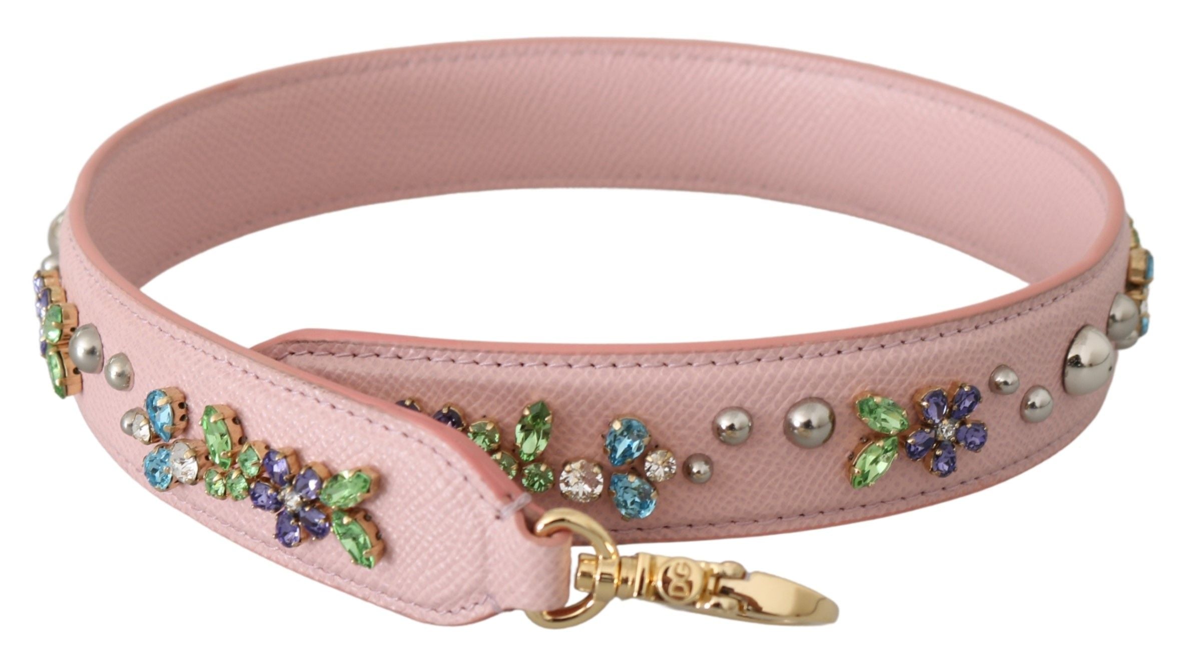 Dolce & Gabbana Pink Leather Crystal Stud Accessory Shoulder Strap Dolce & Gabbana