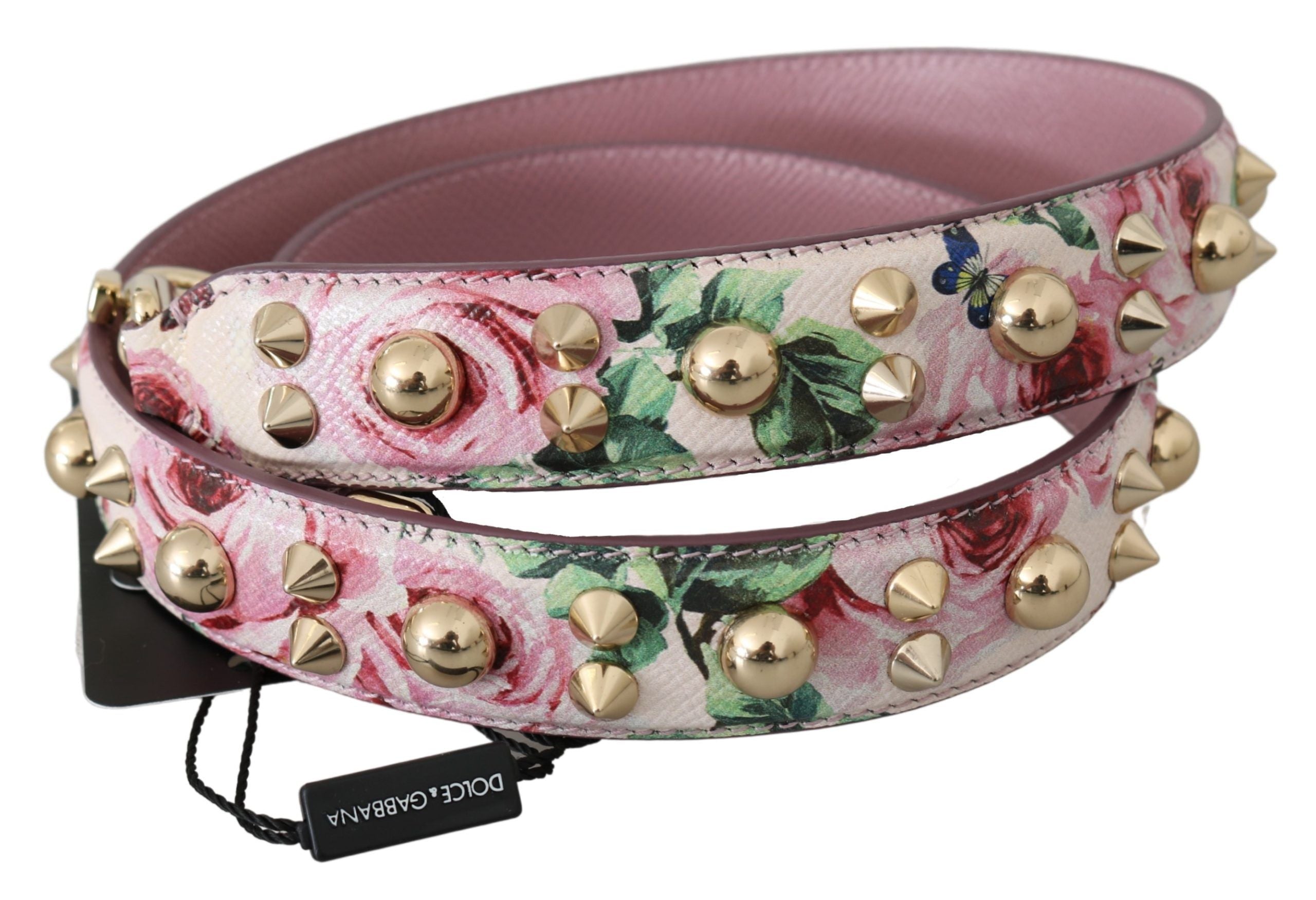 Dolce & Gabbana Pink Floral Leather Stud Accessory Shoulder Strap Dolce & Gabbana