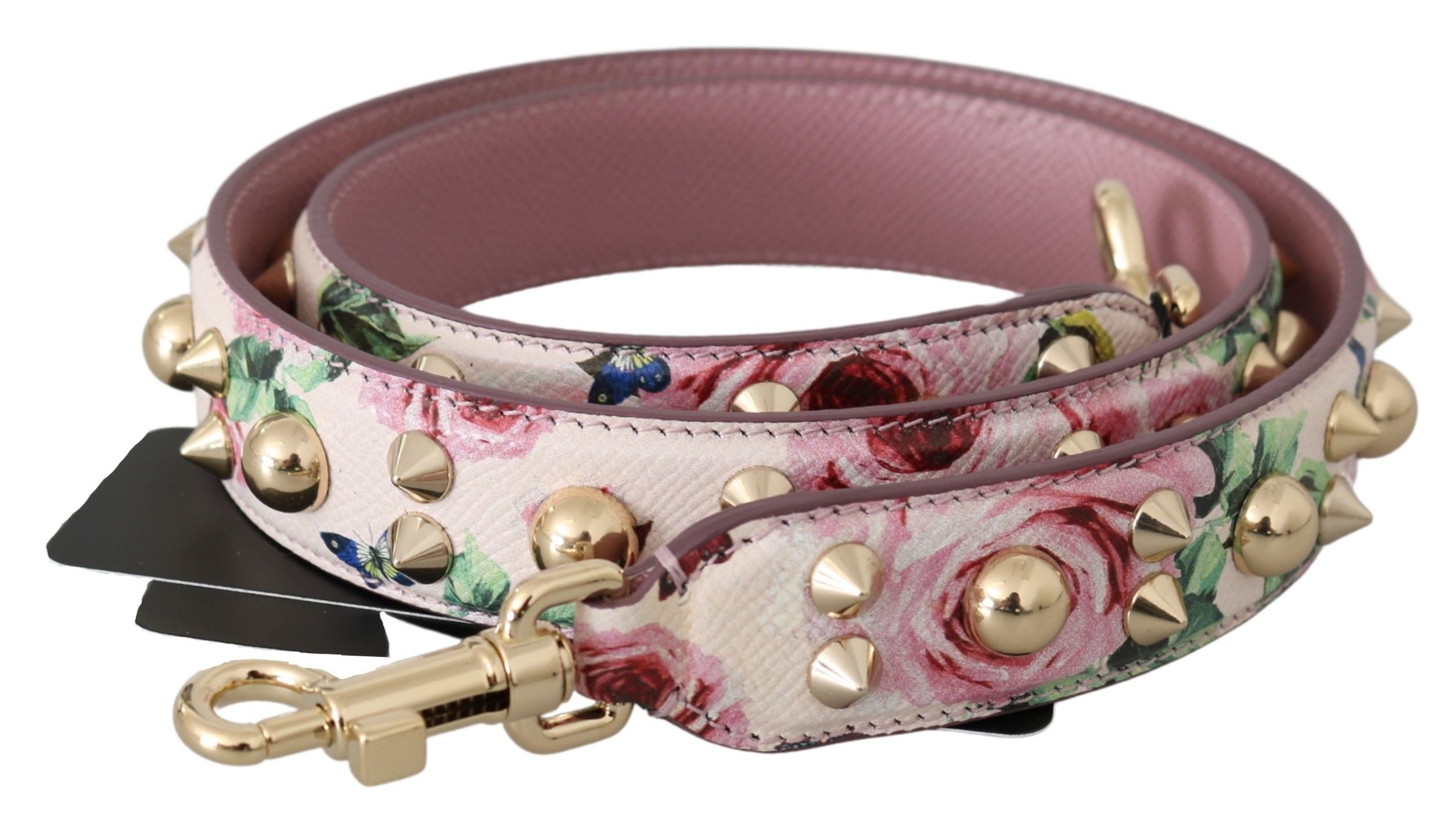 Dolce & Gabbana Pink Floral Leather Stud Accessory Shoulder Strap Dolce & Gabbana