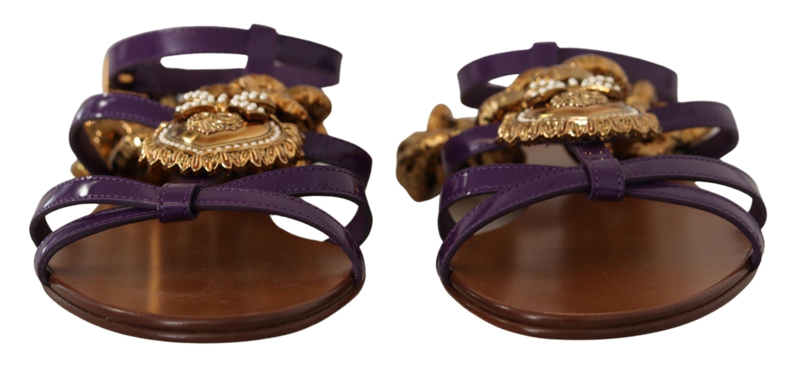 Dolce & Gabbana Purple Leather Devotion Flats Sandals Shoes Dolce & Gabbana