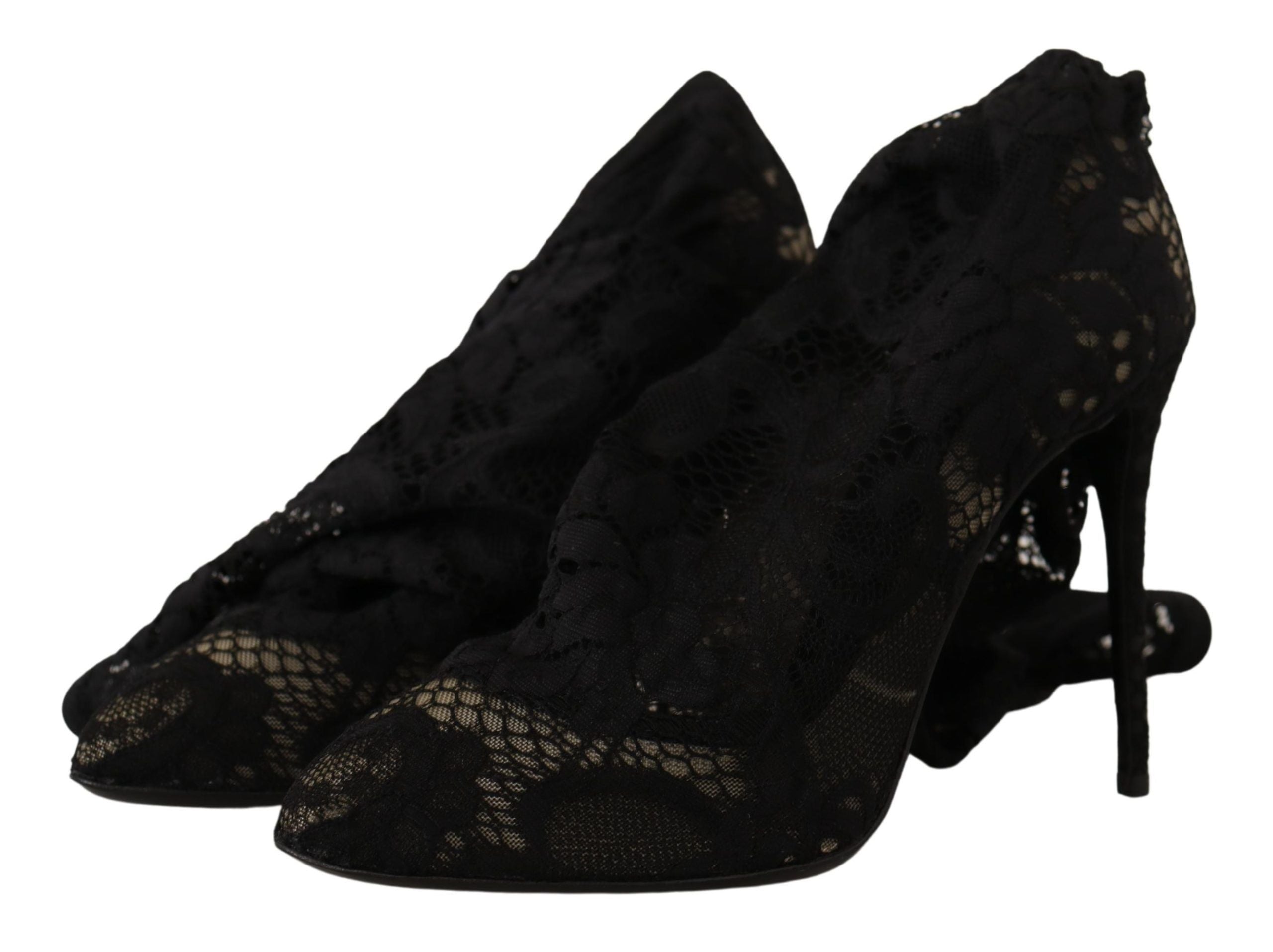 Dolce & Gabbana Black Stretch Socks Taormina Lace Boots Shoes Dolce & Gabbana