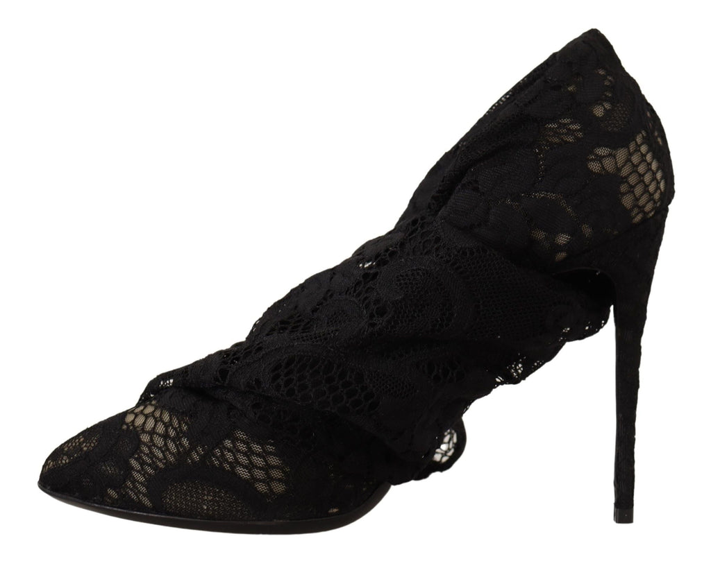 Dolce & Gabbana Black Stretch Socks Taormina Lace Boots Shoes Dolce & Gabbana