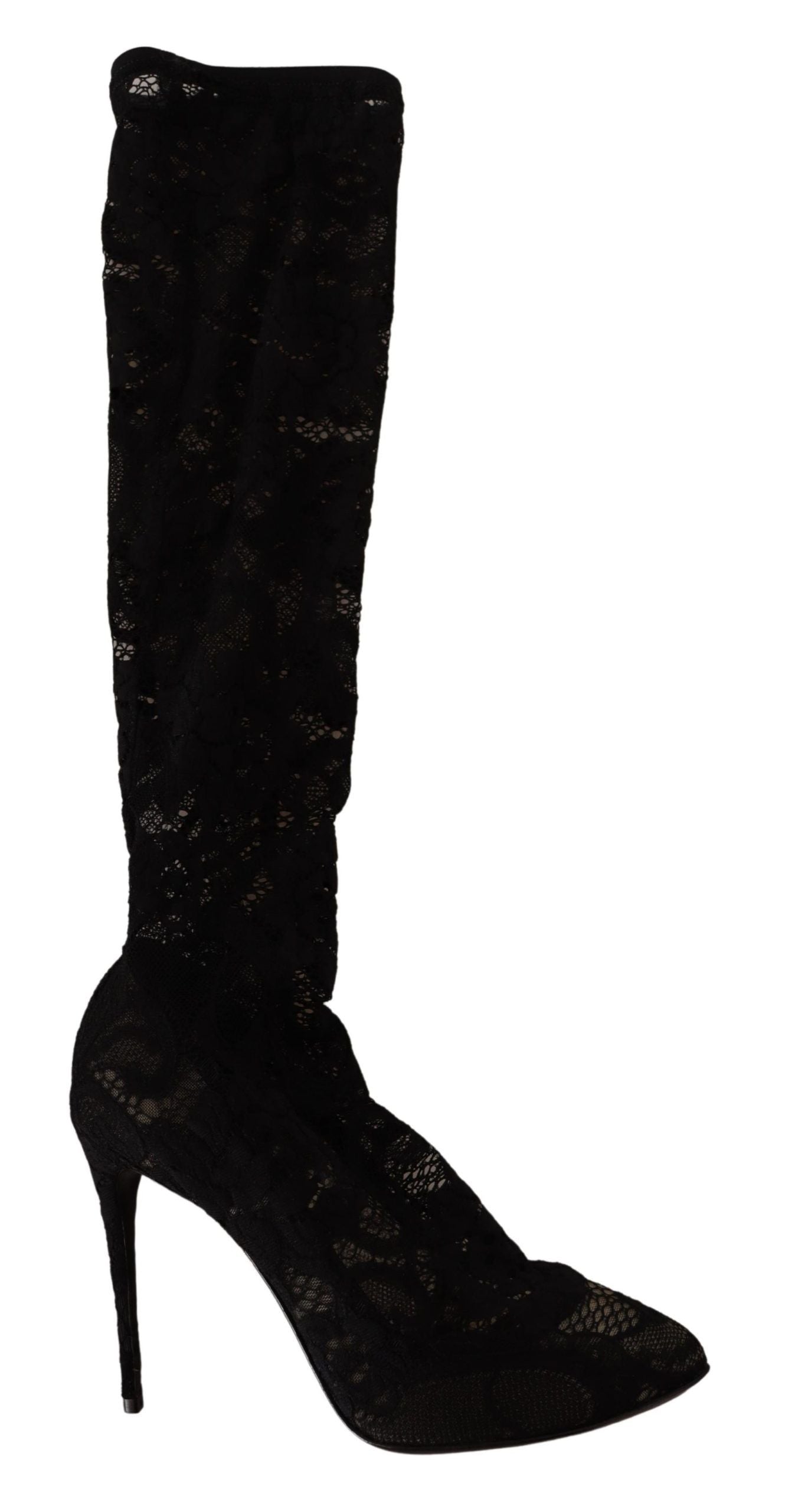 Dolce & Gabbana Black Stretch Socks Taormina Lace Boots Shoes Dolce & Gabbana