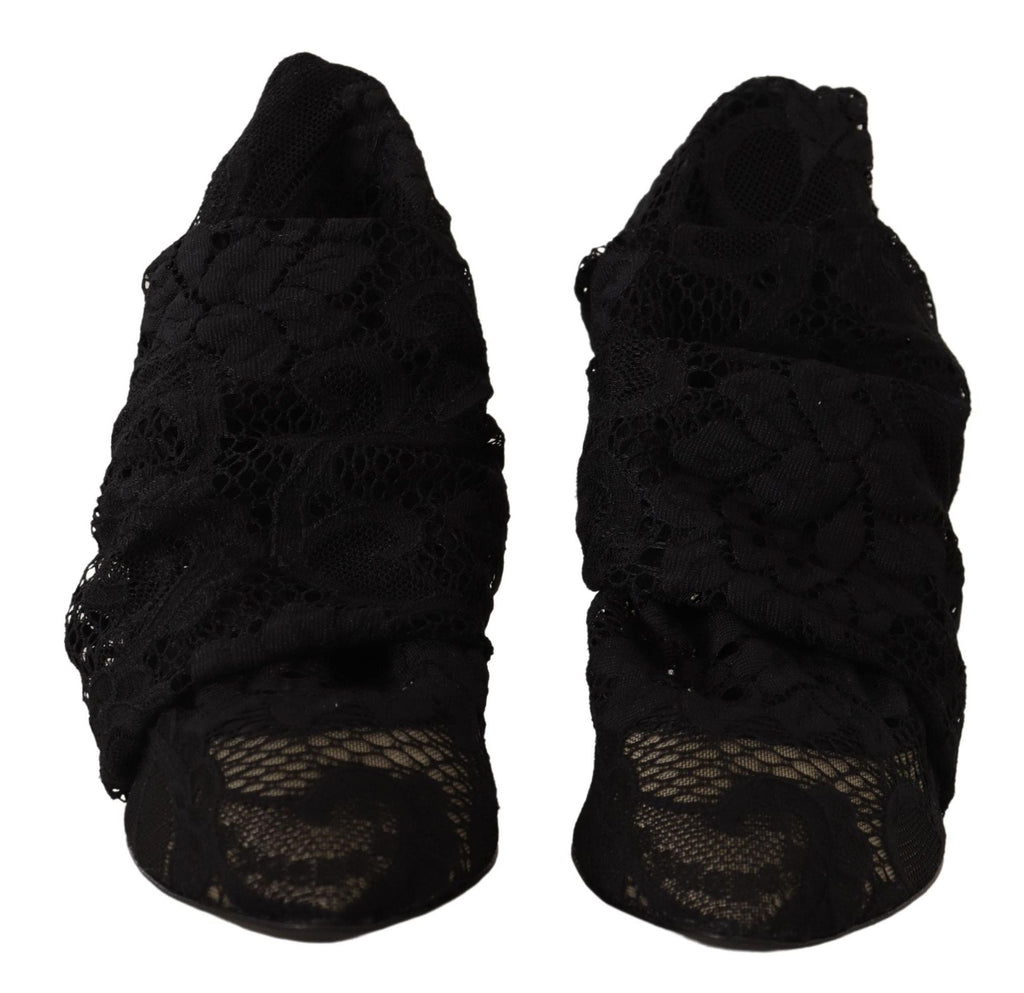 Dolce & Gabbana Black Stretch Socks Taormina Lace Boots Shoes Dolce & Gabbana