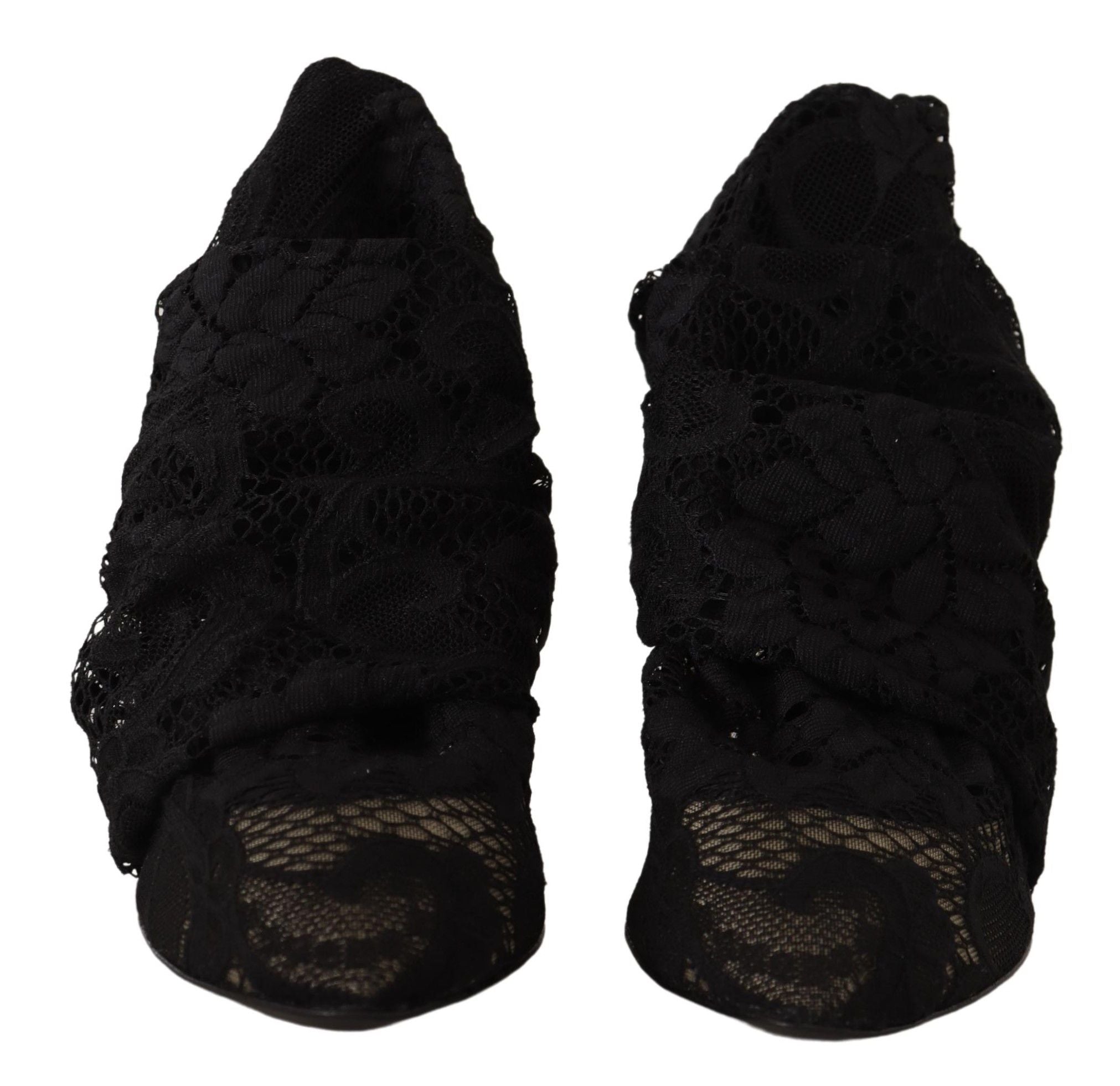 Dolce & Gabbana Black Stretch Socks Taormina Lace Boots Shoes Dolce & Gabbana