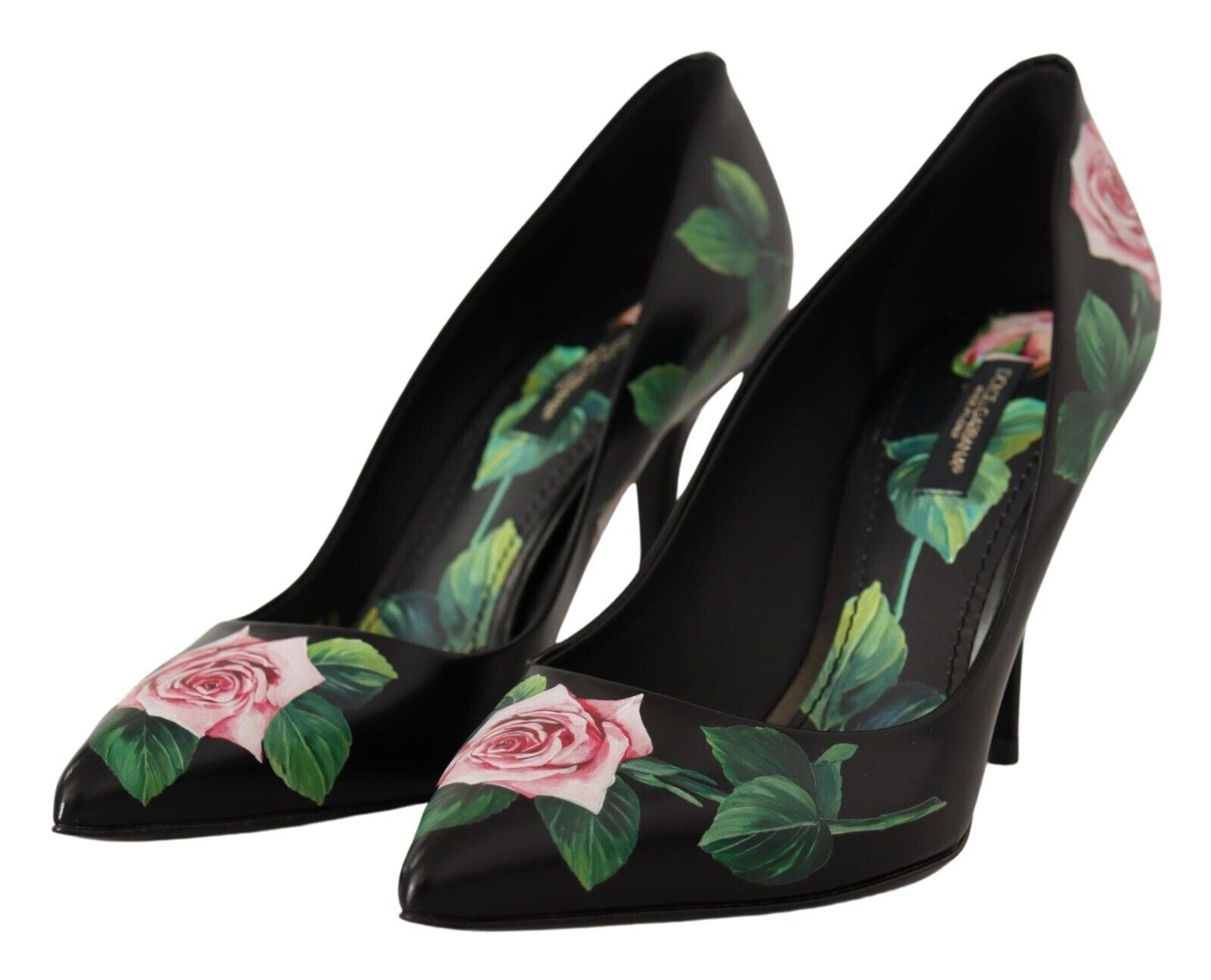 Dolce & Gabbana Black Leather Roses High Heels Pumps Shoes Dolce & Gabbana