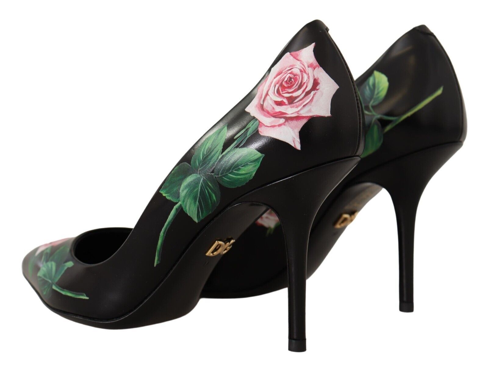 Dolce & Gabbana Black Leather Roses High Heels Pumps Shoes Dolce & Gabbana