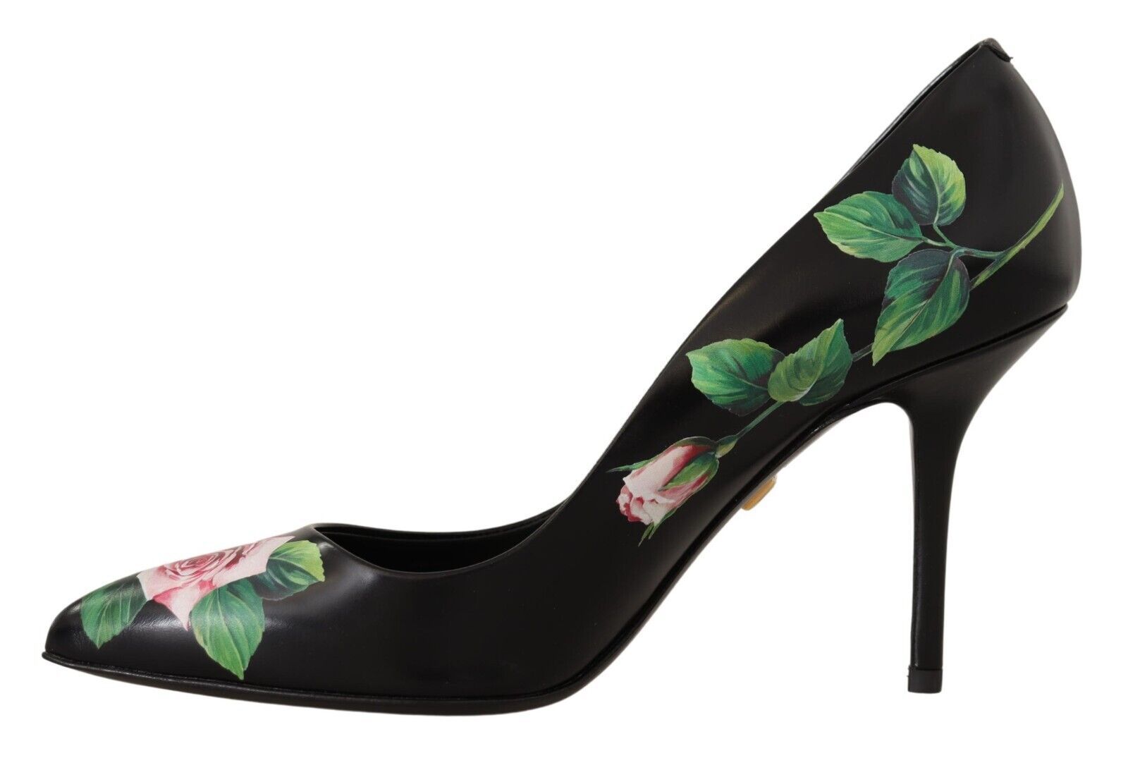 Dolce & Gabbana Black Leather Roses High Heels Pumps Shoes Dolce & Gabbana