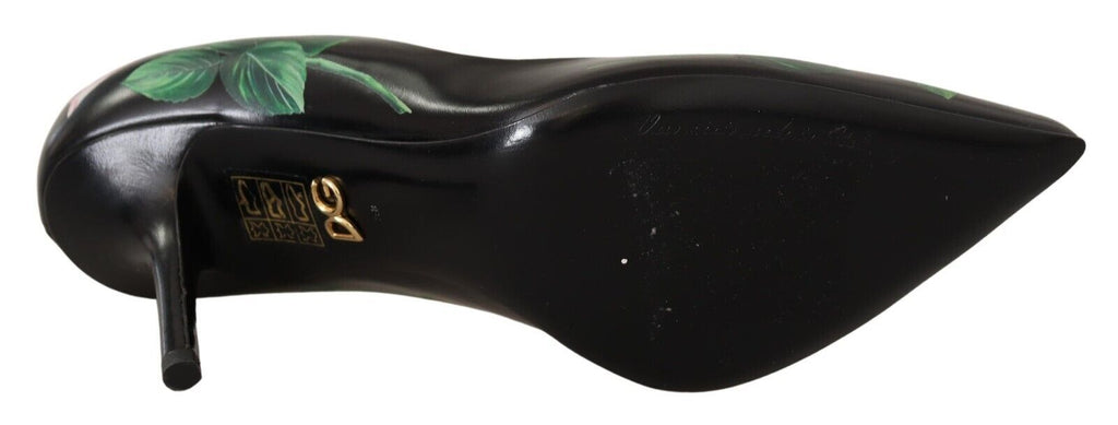 Dolce & Gabbana Black Leather Roses High Heels Pumps Shoes Dolce & Gabbana