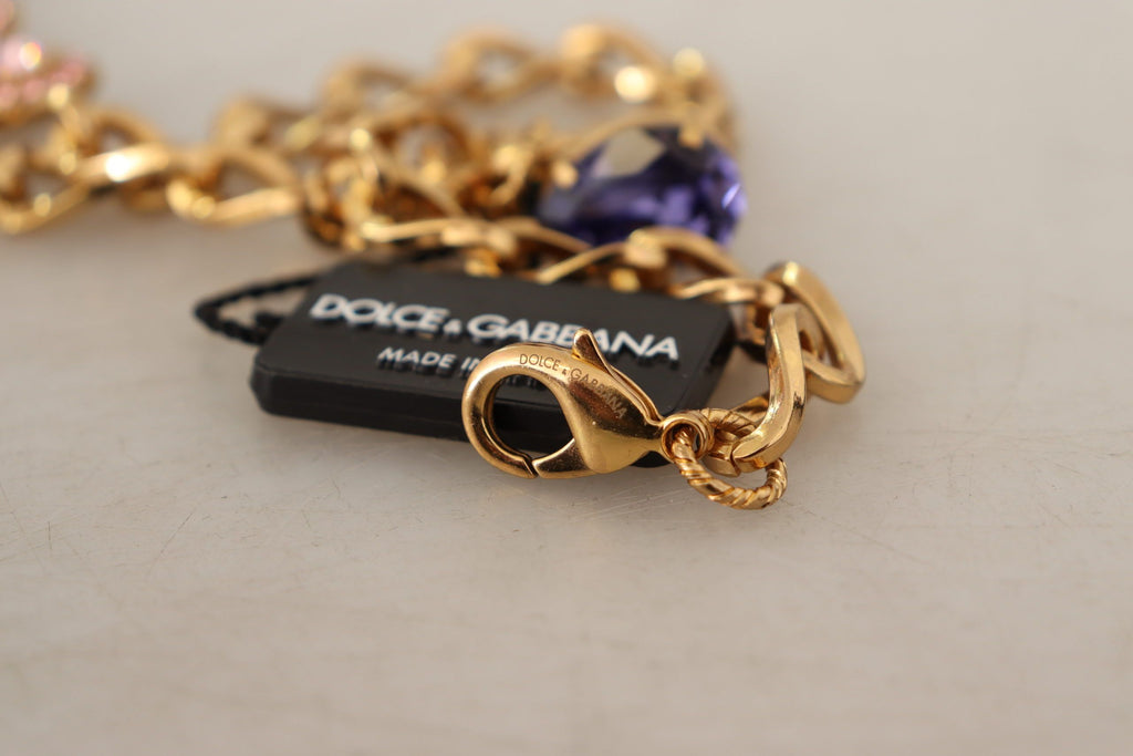 Dolce & Gabbana Gold Brass Crystal Purple Pink Pearl Pendants Necklace Dolce & Gabbana