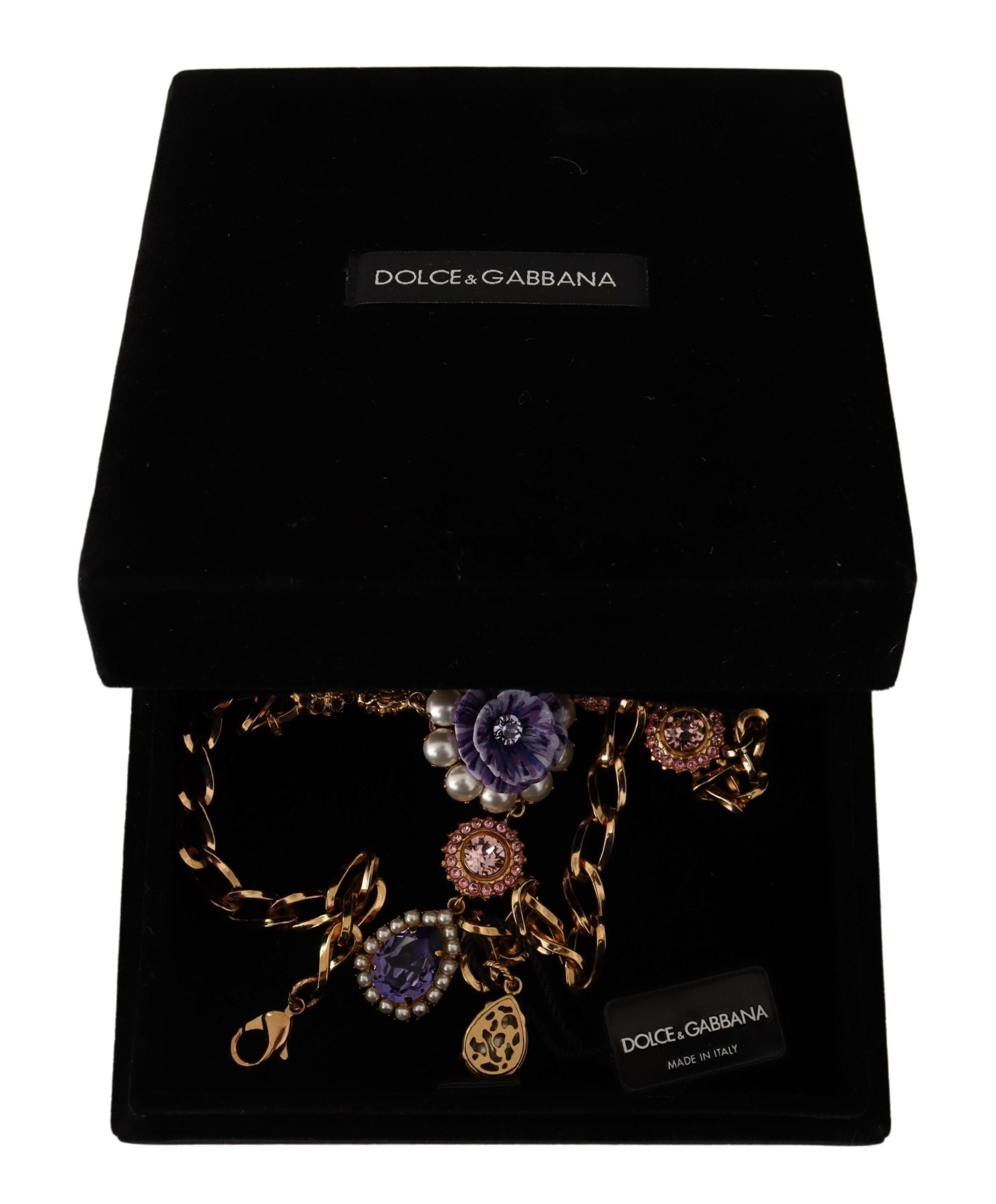 Dolce & Gabbana Gold Brass Crystal Purple Pink Pearl Pendants Necklace Dolce & Gabbana