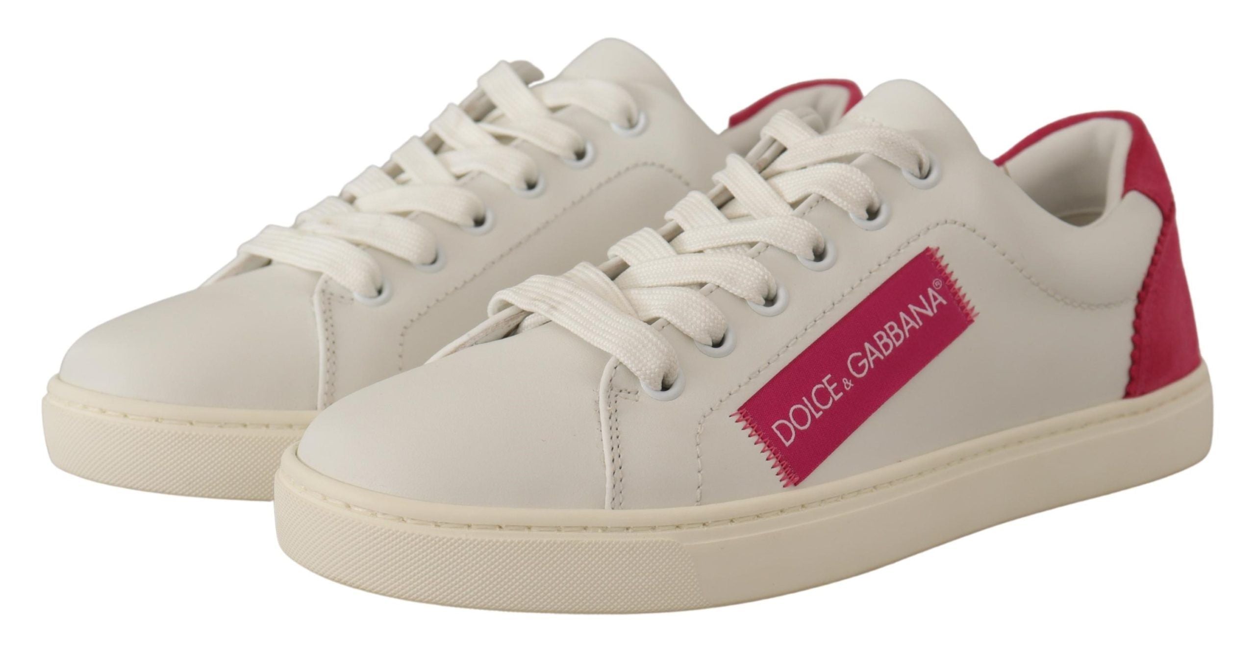 Dolce & Gabbana White Pink Leather Low Top Sneakers Womens Shoes Dolce & Gabbana