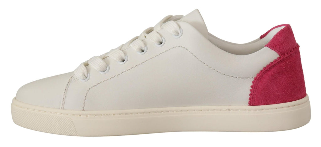 Dolce & Gabbana White Pink Leather Low Top Sneakers Womens Shoes Dolce & Gabbana