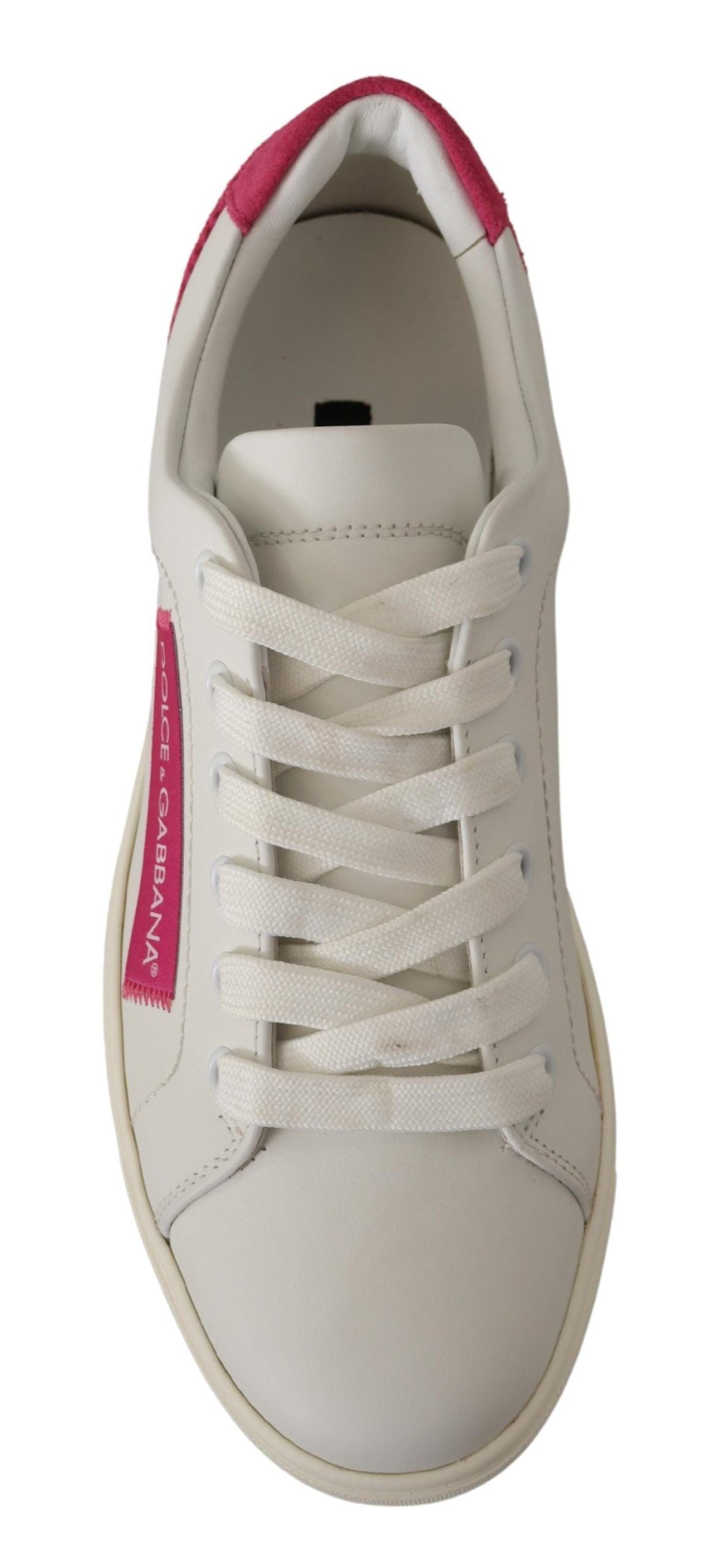 Dolce & Gabbana White Pink Leather Low Top Sneakers Womens Shoes Dolce & Gabbana