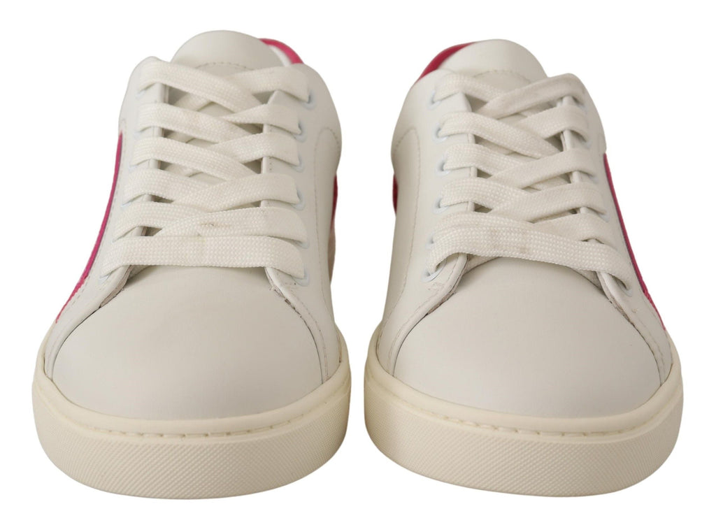 Dolce & Gabbana White Pink Leather Low Top Sneakers Womens Shoes Dolce & Gabbana