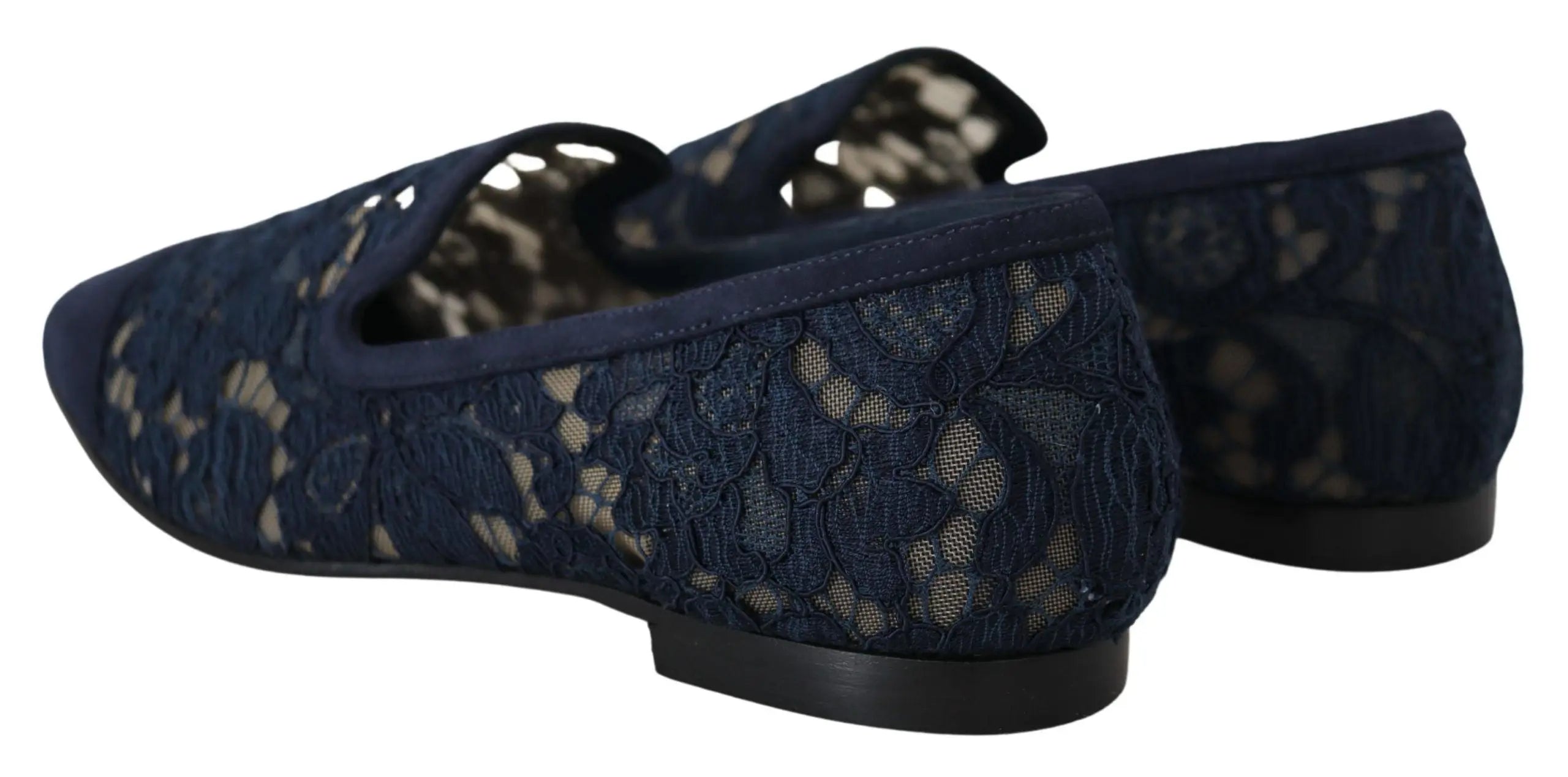 Dolce & Gabbana Blue Floral Lace Slip Ons Loafers Flats Shoes Dolce & Gabbana