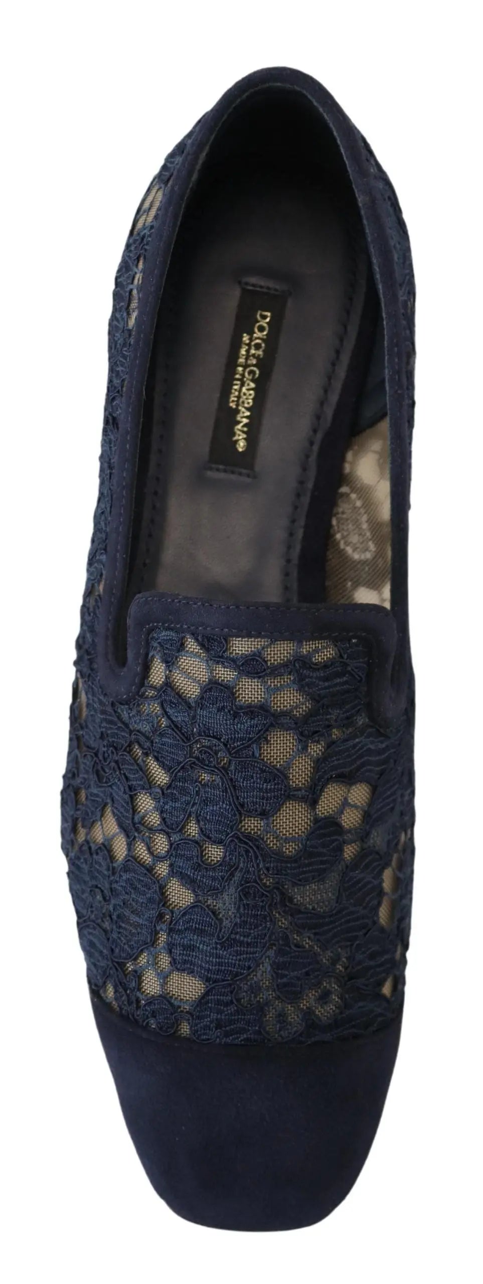Dolce & Gabbana Blue Floral Lace Slip Ons Loafers Flats Shoes Dolce & Gabbana