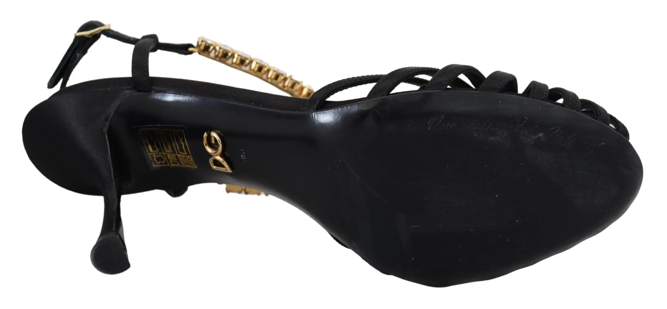 Dolce & Gabbana Black Satin Clear Crystal T-strap Sandal Shoes Dolce & Gabbana
