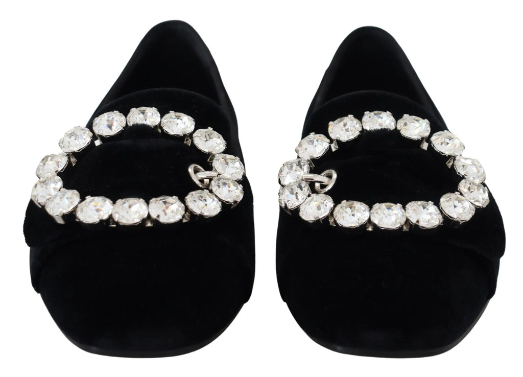 Dolce & Gabbana Black Velvet Crystals Loafers Flats Shoes Dolce & Gabbana